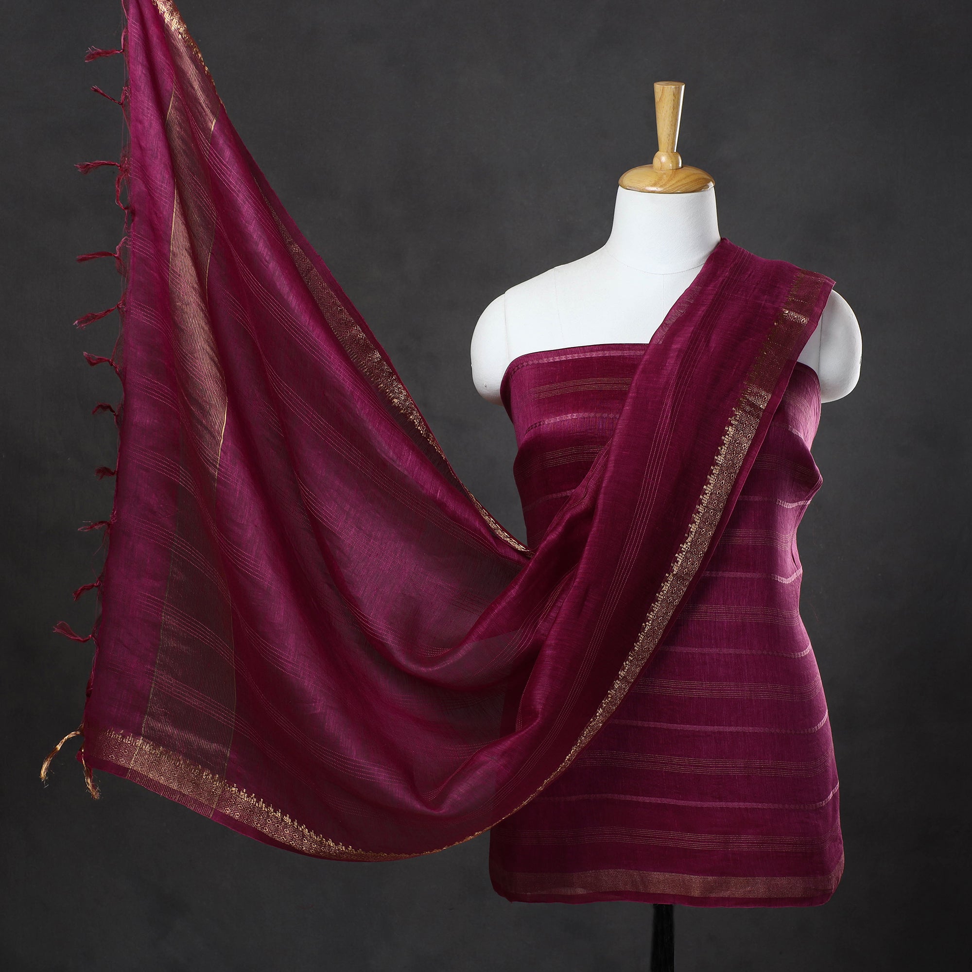 HAVELI CHRONICLES 3pc Linen Silk Handloom Plain Dress Material 01