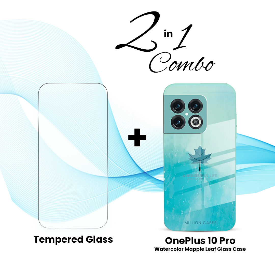 OnePlus (2 in 1 Combo) - Watercolor Mapple Leaf Glass Case + Tempered Glass - view 2