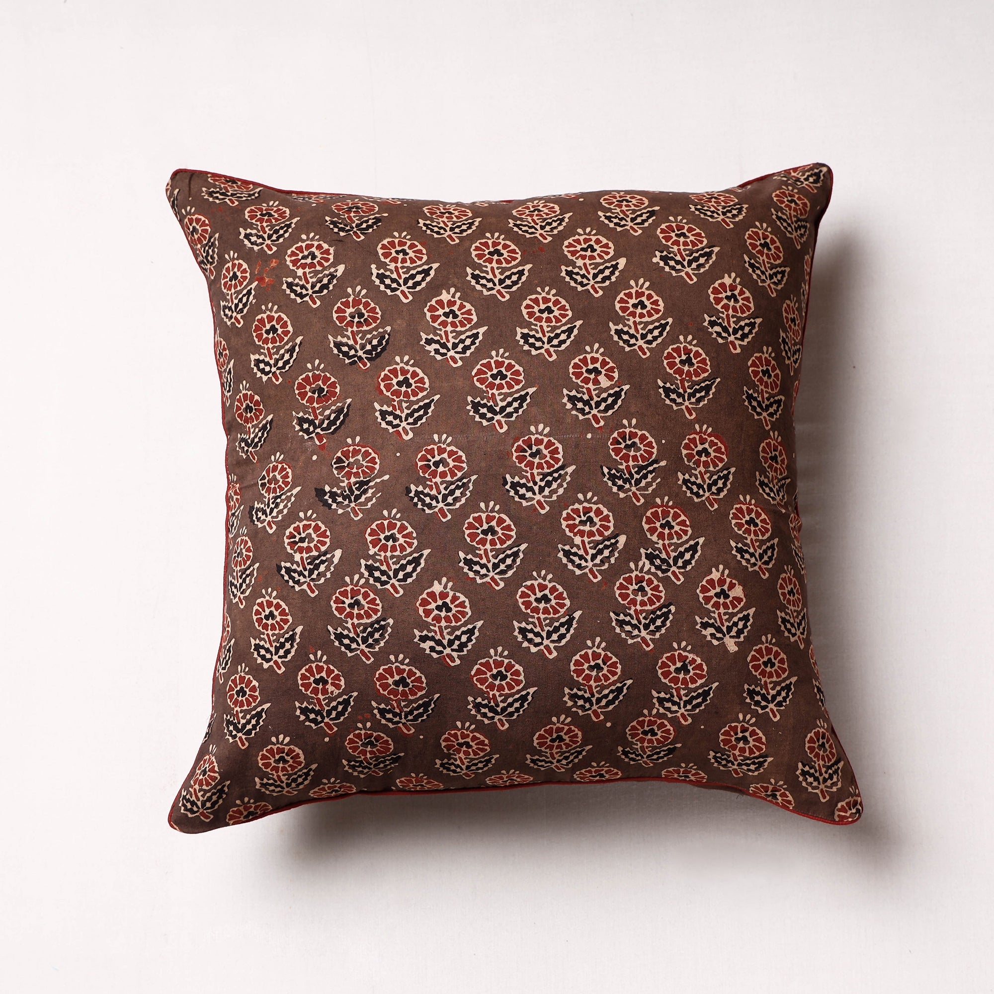 HAVELI CHRONICLES Brown - Ajrakh Block Printed Cotton Cushion Cover (16 x 16 in)