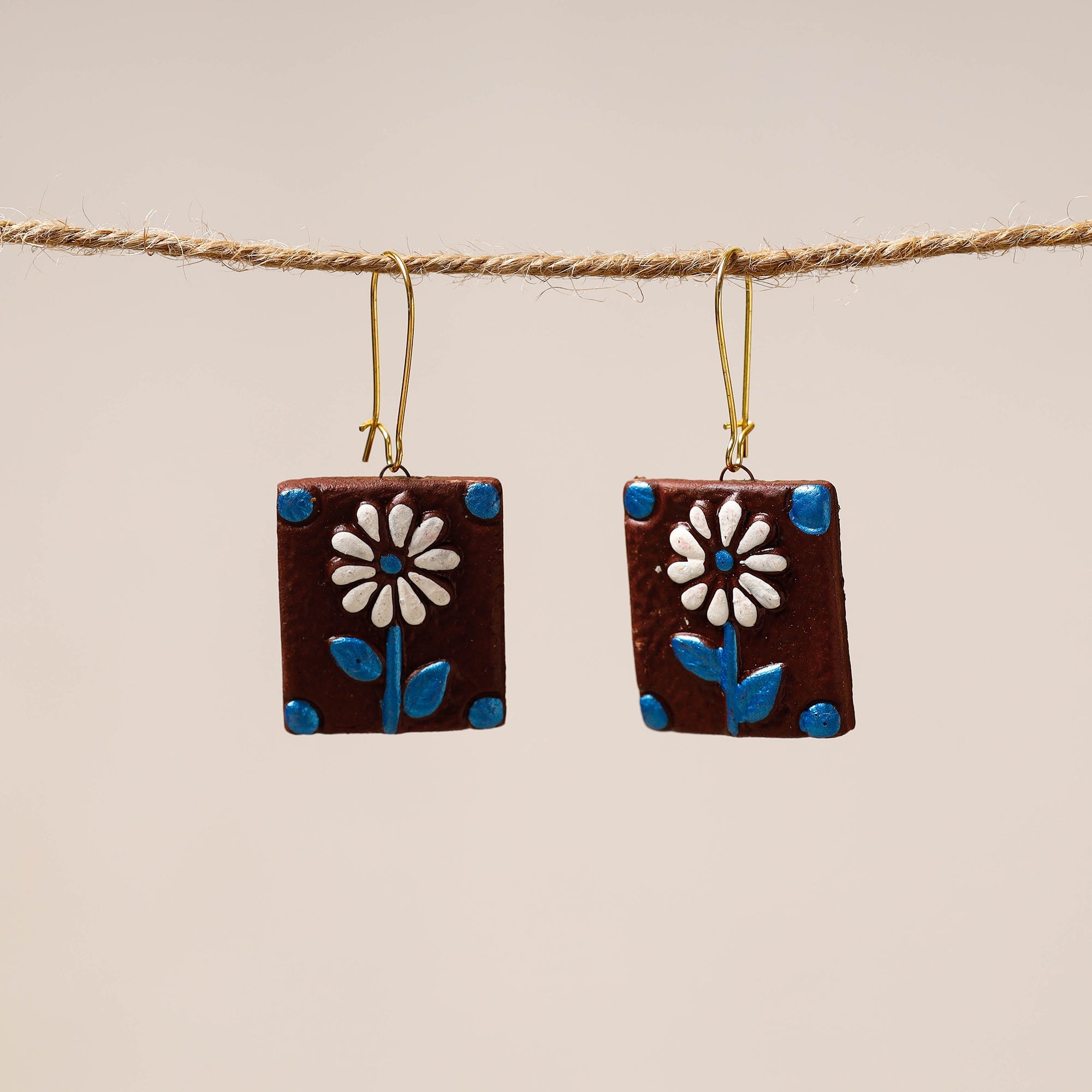 KHUSHBASH - HAPPY LOOM OF EAST Bishnupur Handpainted Terracotta Earrings 41