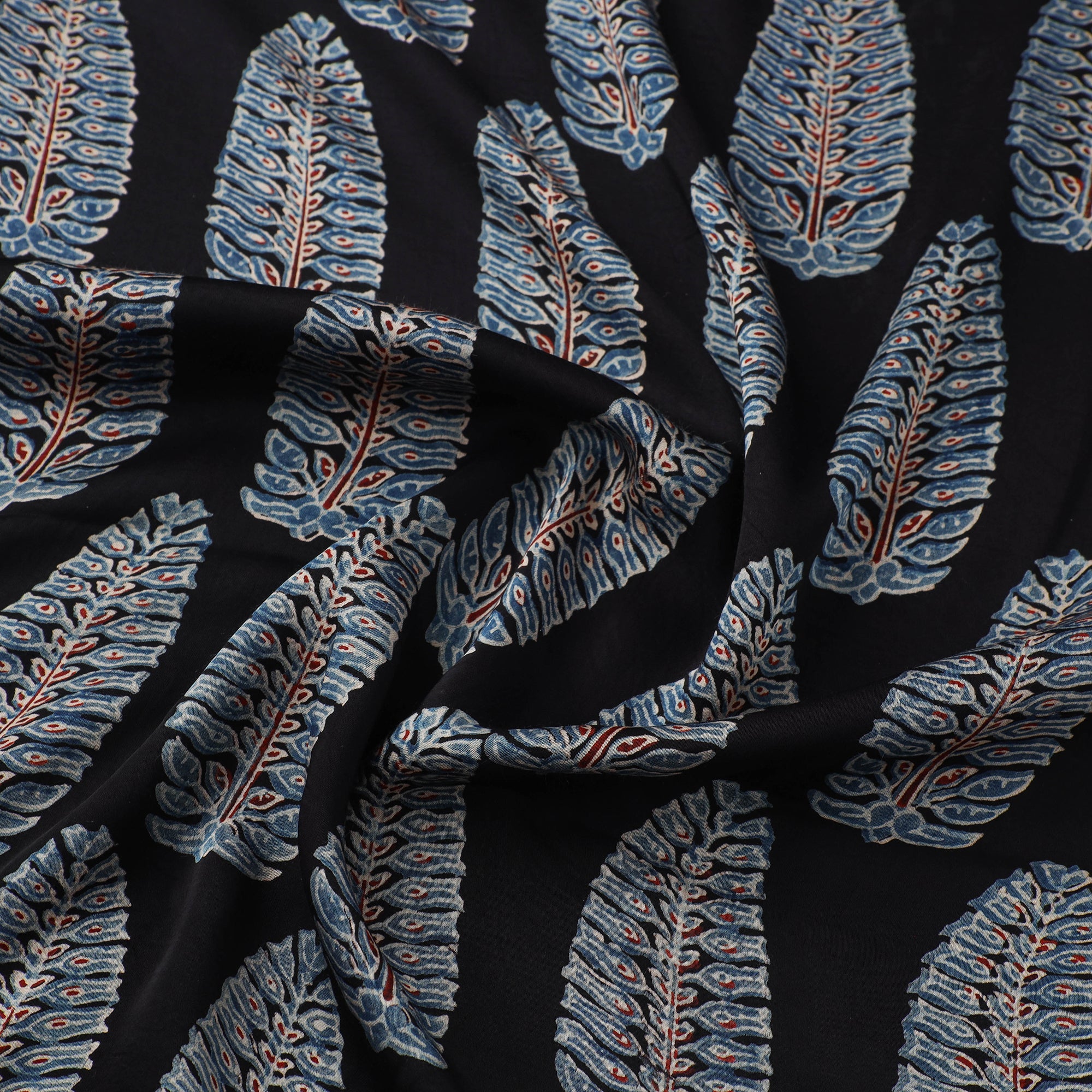 AJRAKH BY JABBAR KHATRI Black - Ajrakh Block Printed Modal Silk Fabric from Kutch 13 - view 3