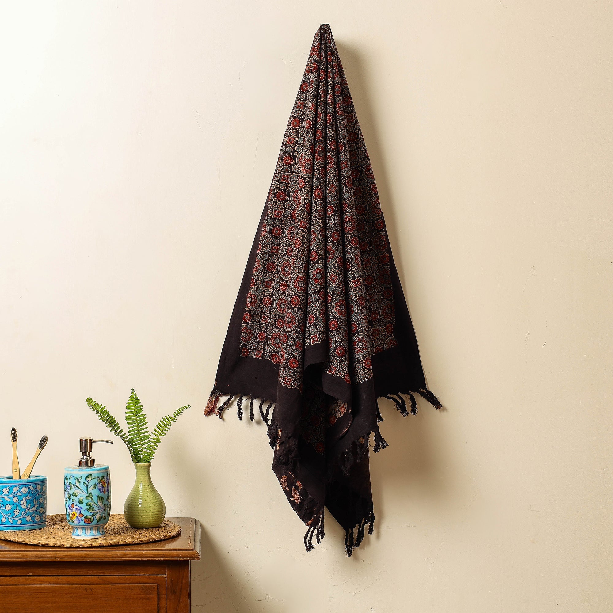 KACHCHH JI CHHAAP Black - Block Print Cotton Ajrakh Handloom Towel