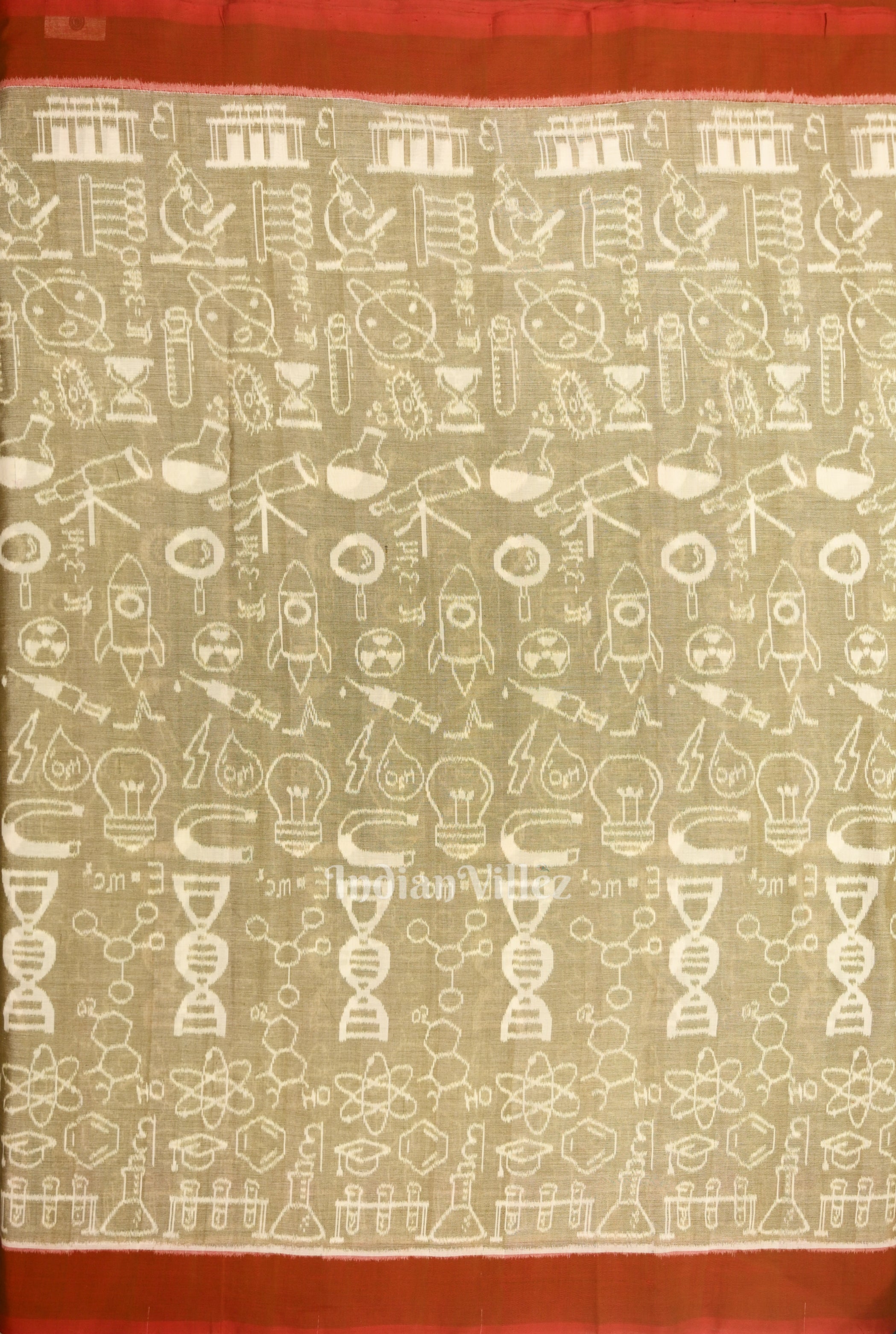 IndianVillèz Light Beige Sceince Theme Sambalpuri Odisha Ikat Cotton Fabric - view 3