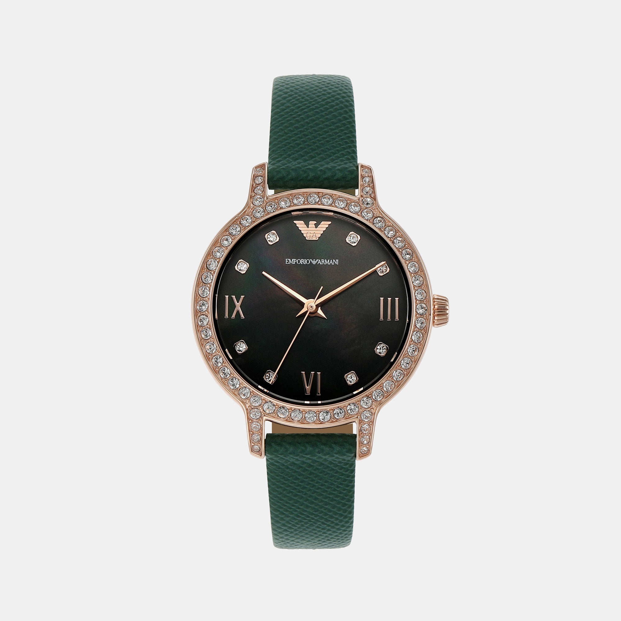 Emporio Armani Cleo Women Quartz Green Dial Analog Leather Watch AR11577