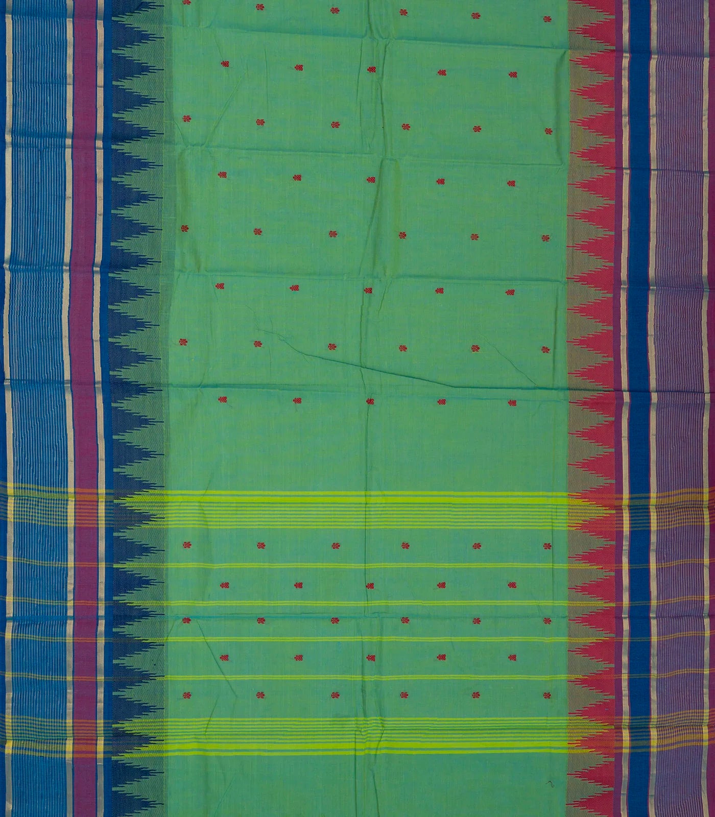 RmKV Aquamarine Handloom Chettinad Cotton Saree With Floral Buttas - view 2