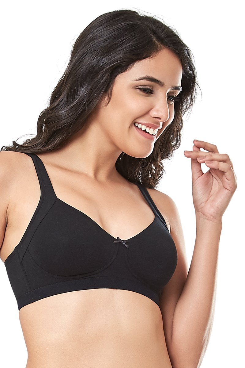 every de Cotton Non-Padded Non-Wired True Support Bra - Black - view 2