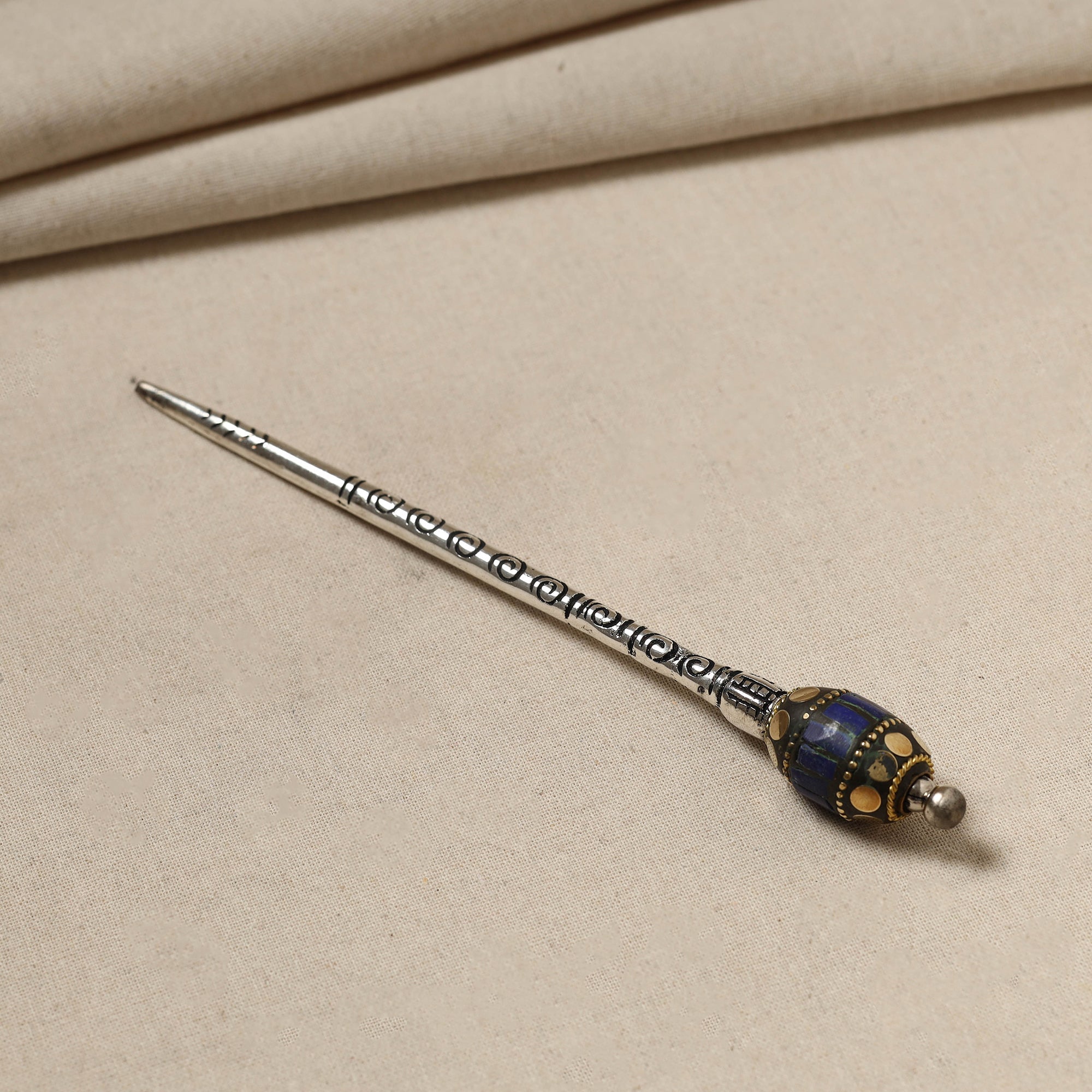 WHITE RIVER STORIES Antique Finish Oxidised German Silver Juda Stick - view 2