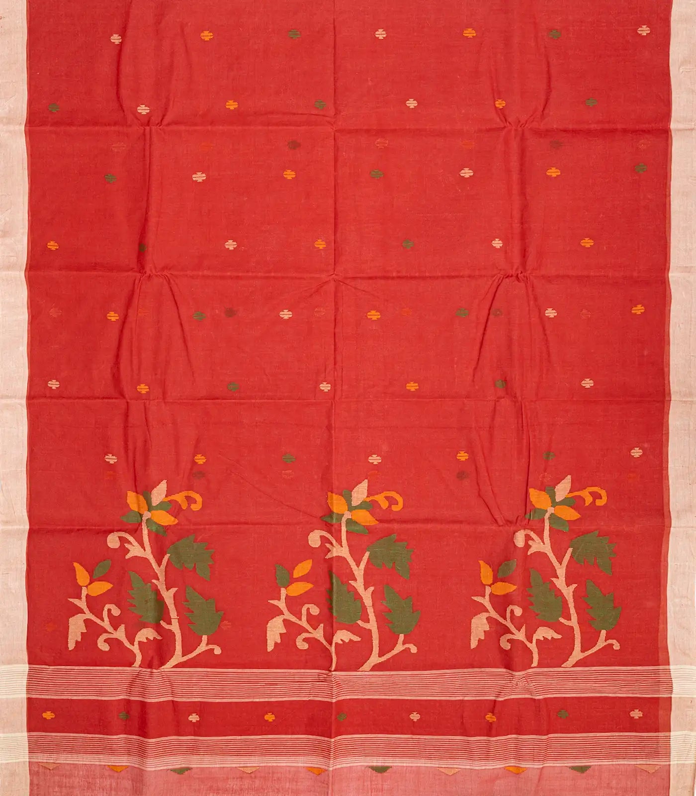 RmKV Red Handloom Dhakai Cotton Saree With Buttas & Floral Motifs -Red - view 2