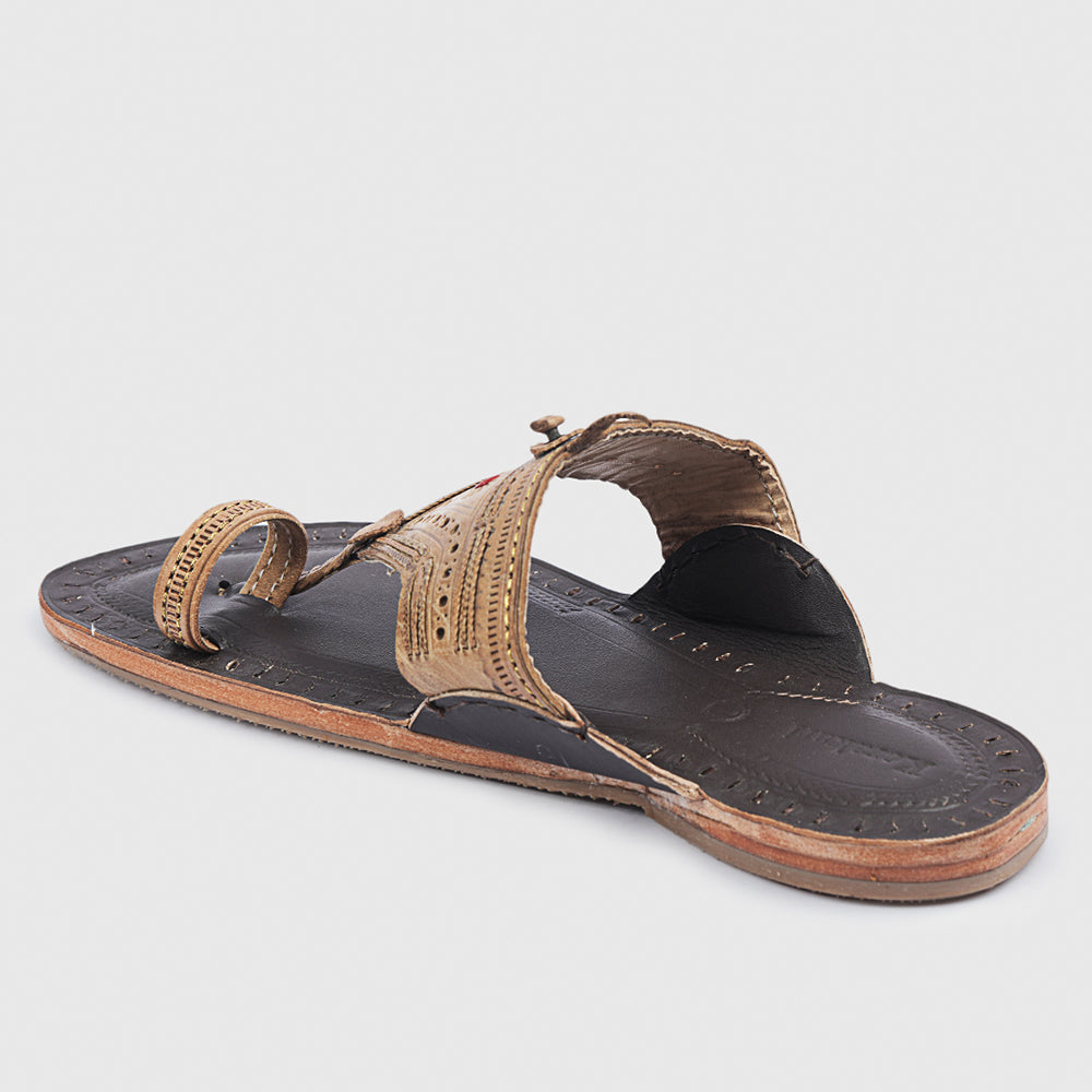 KORAKARI Brown Handstitched Leather Kolhapuri Men Slipper - view 5