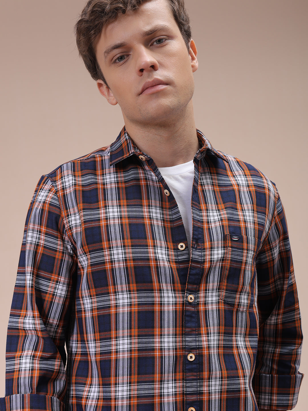 The Indian Garage Co Men's Mustard Slim Fit Checked Shirt