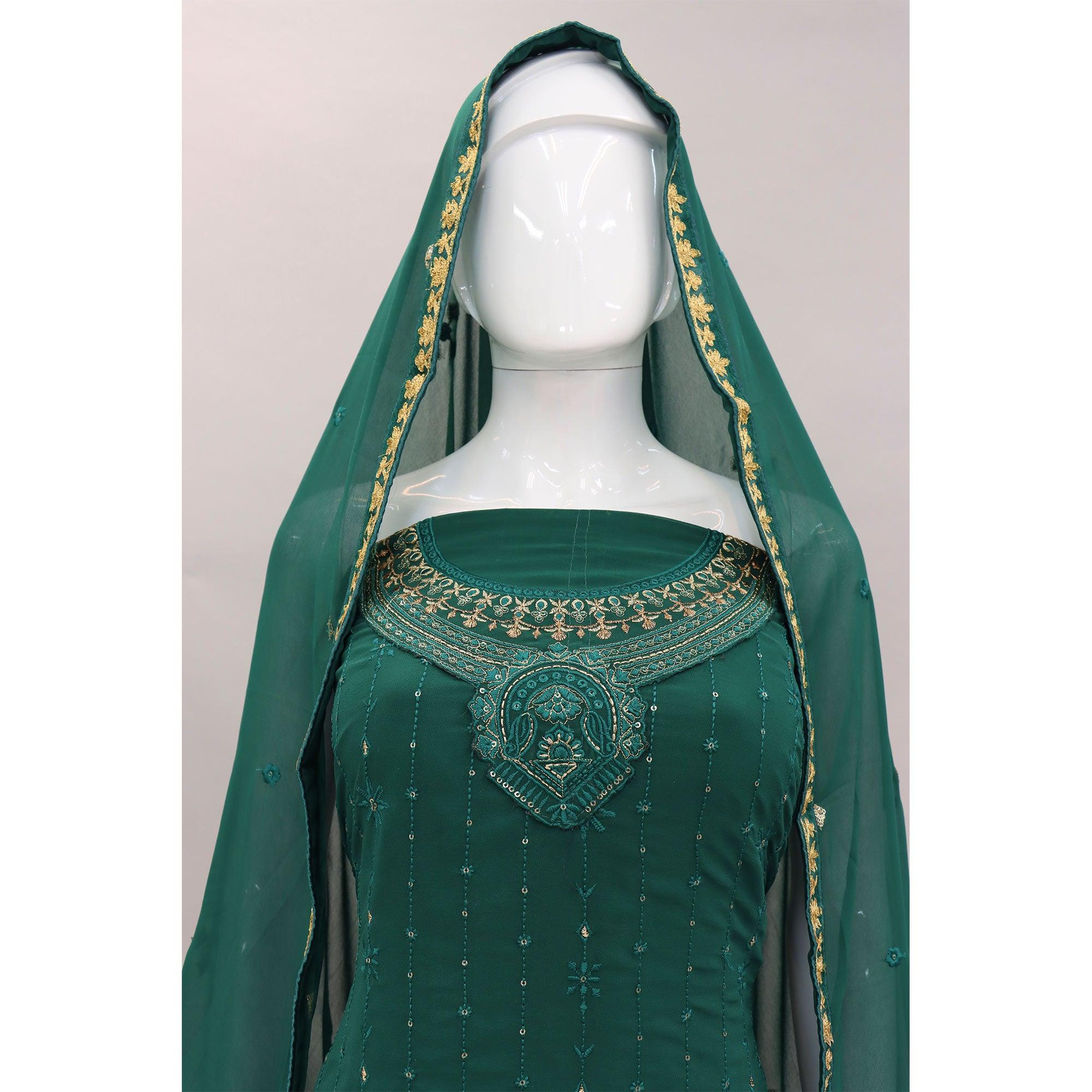 Peachmode Morpich Embroidered With Embellished Georgette Palazzo Suit - view 6
