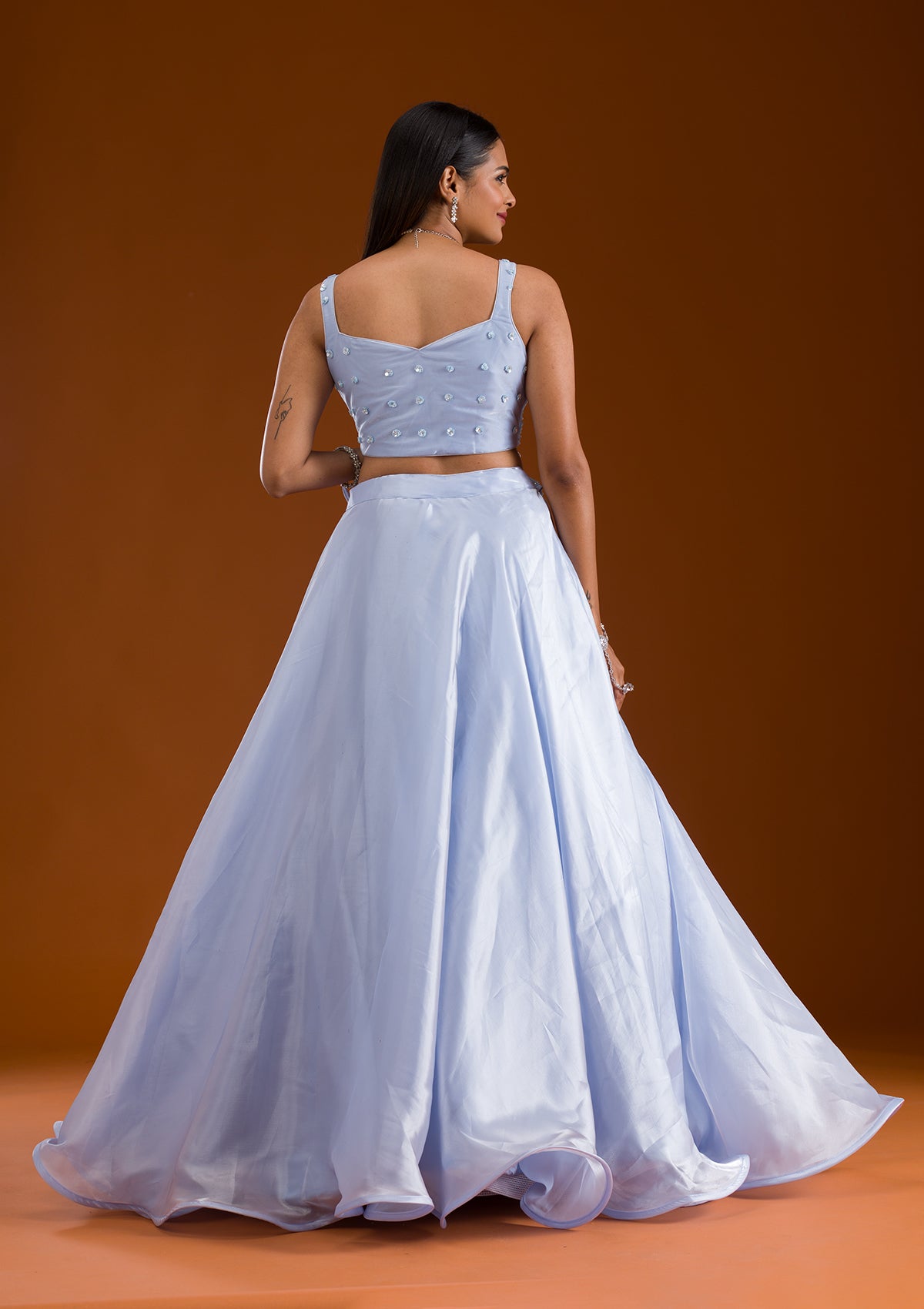 Koskii Sky Blue Cutdana Satin Readymade Lehenga - view 3