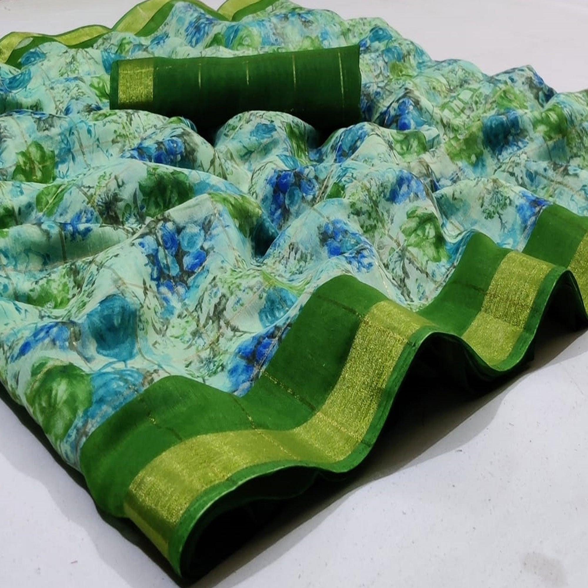 Peachmode Lovely Green Colored Casual Wear Fancy Printed Cotton Saree