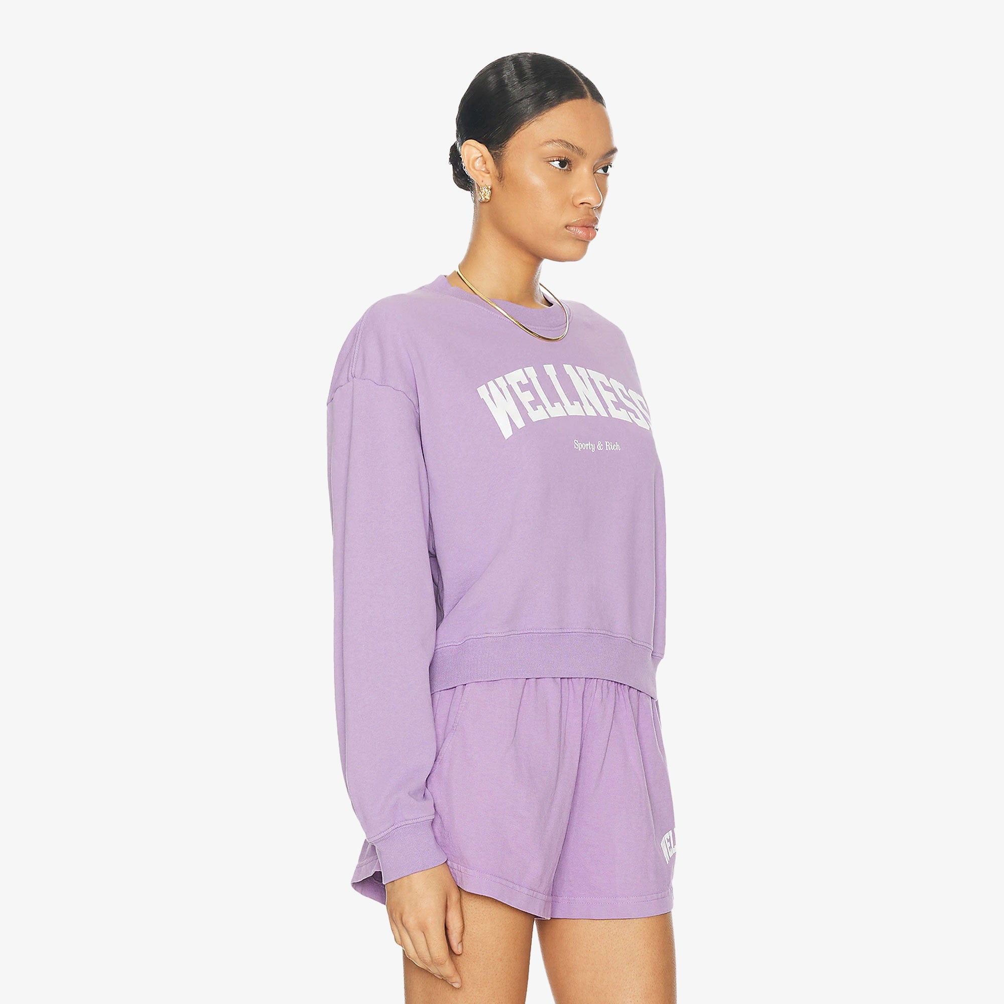 Sporty & Rich | Wellness Ivy Cropped Crewneck { Violet/white - view 6