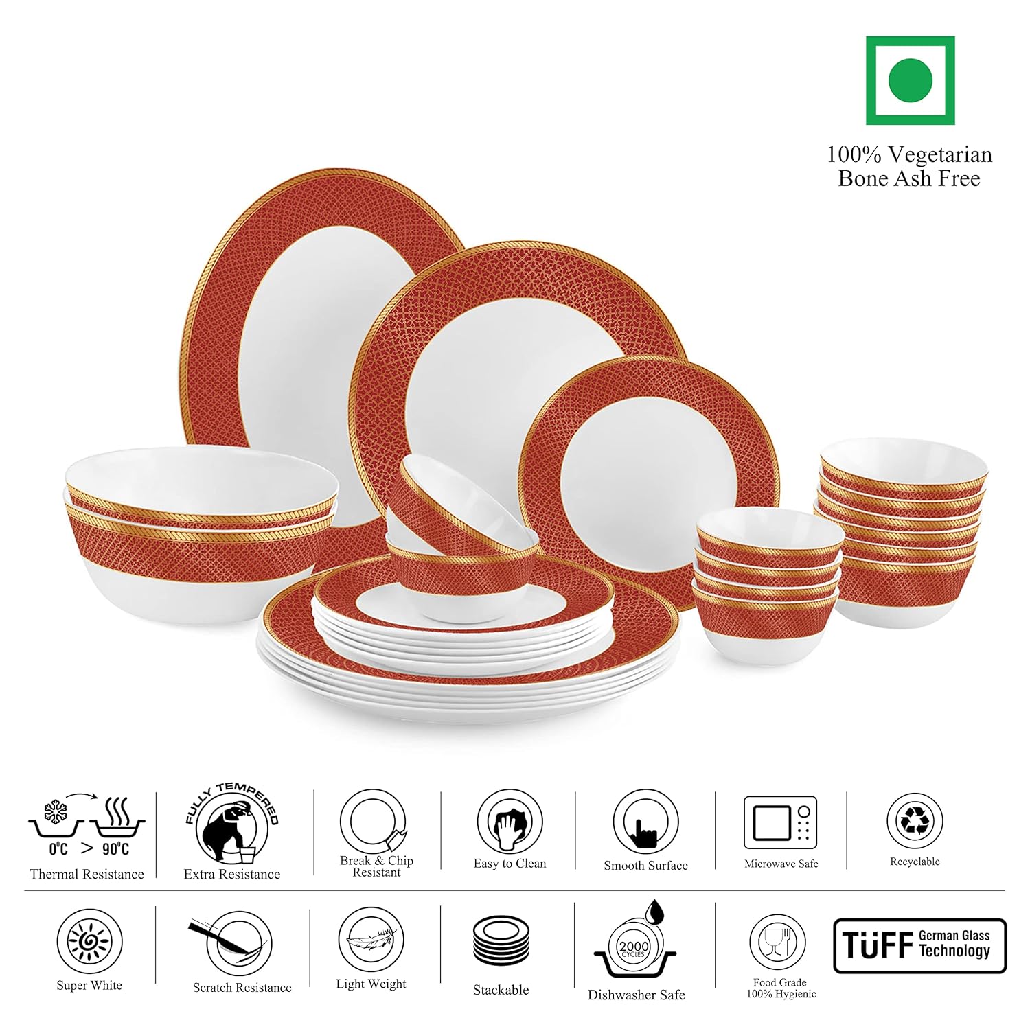 Cello Solitaire Series 27 Pieces Ruby Opalware Dinner Set, Family of 6 - view 4