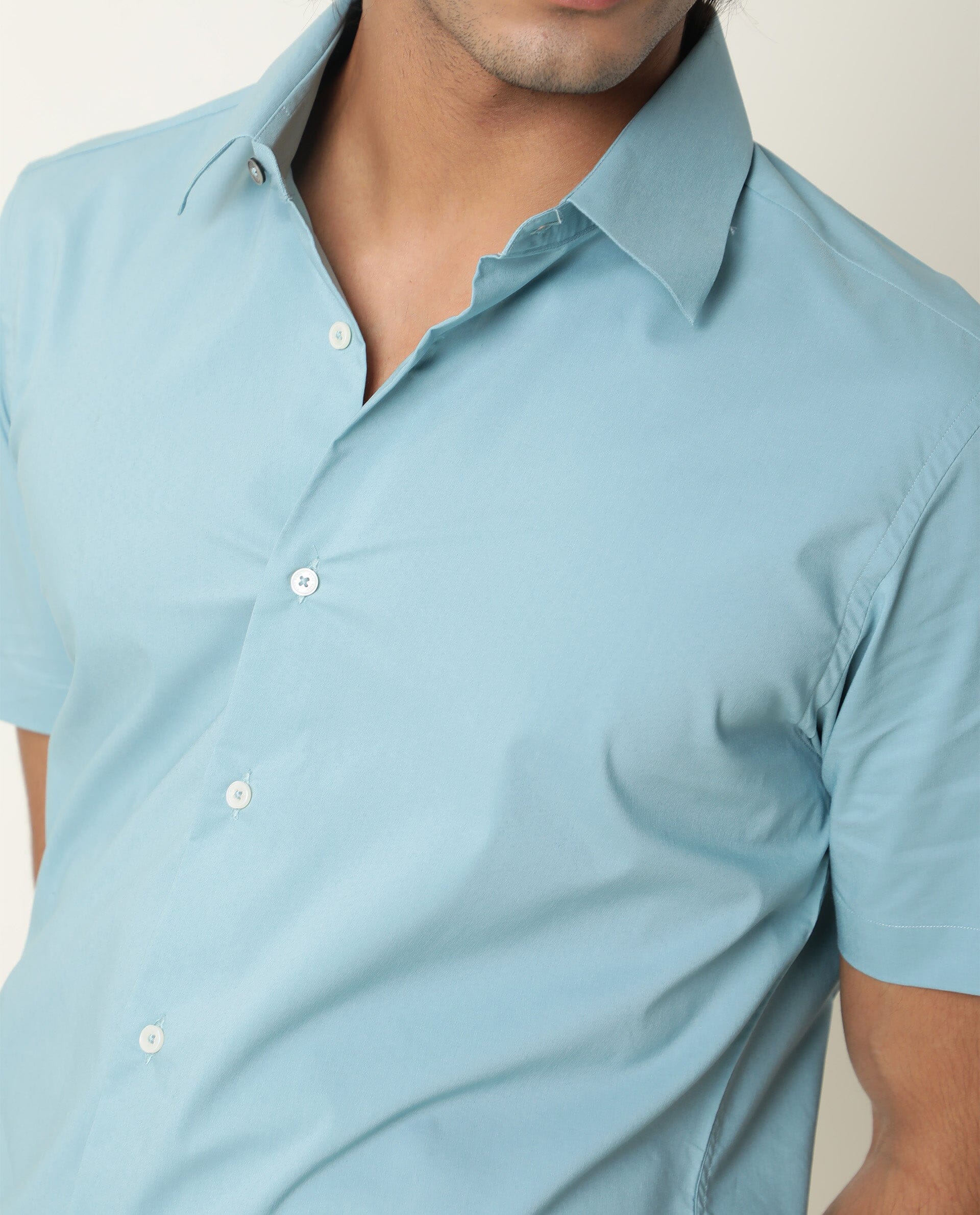 Rare Rabbit Mens Neutro Ss Blue Shirt Polycotton Fabric Slim Fit Collar Short Sleeve - view 5