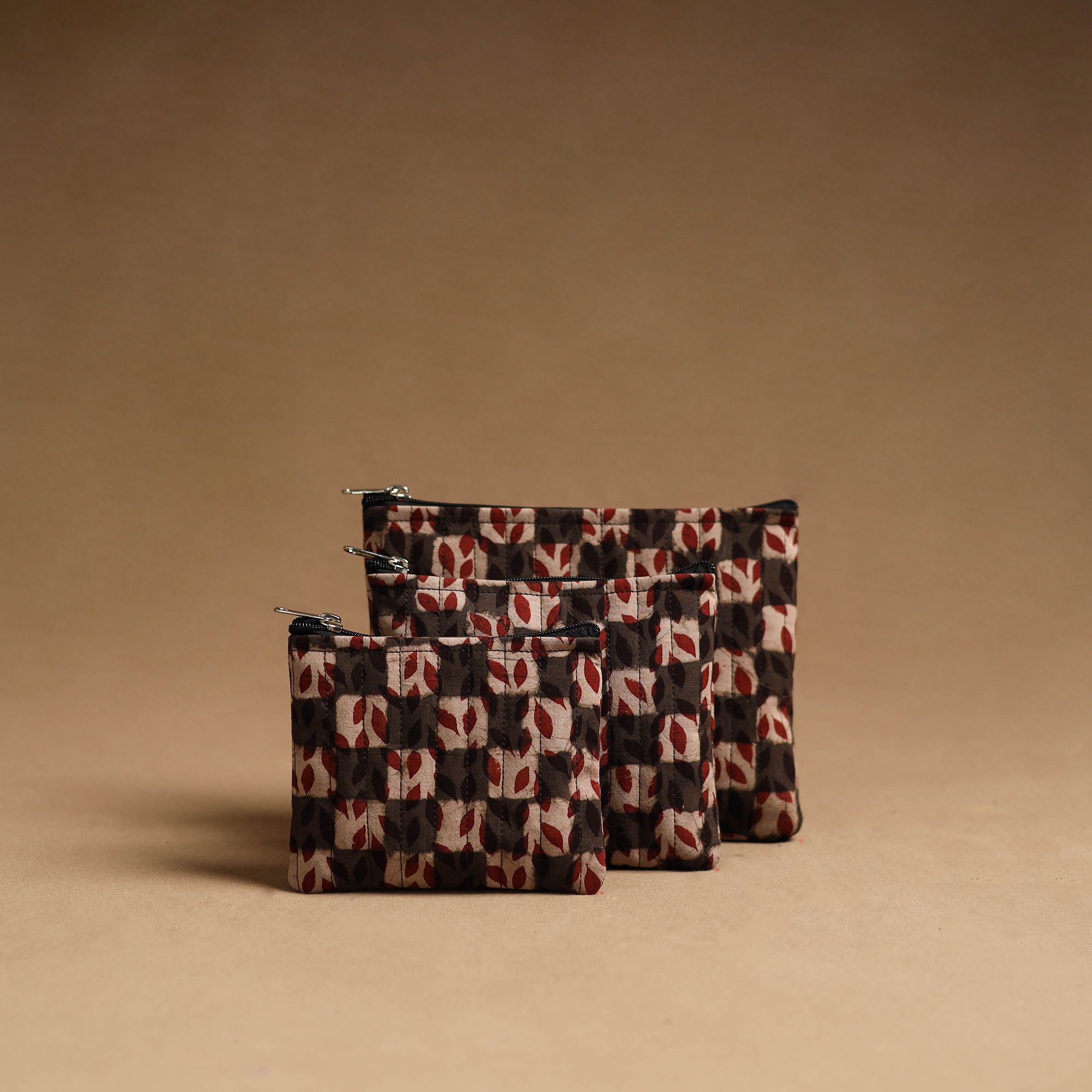 NOORI BAZAR Brown - Handmade Cotton Multipurpose Utility Pouches (set of 3) 07