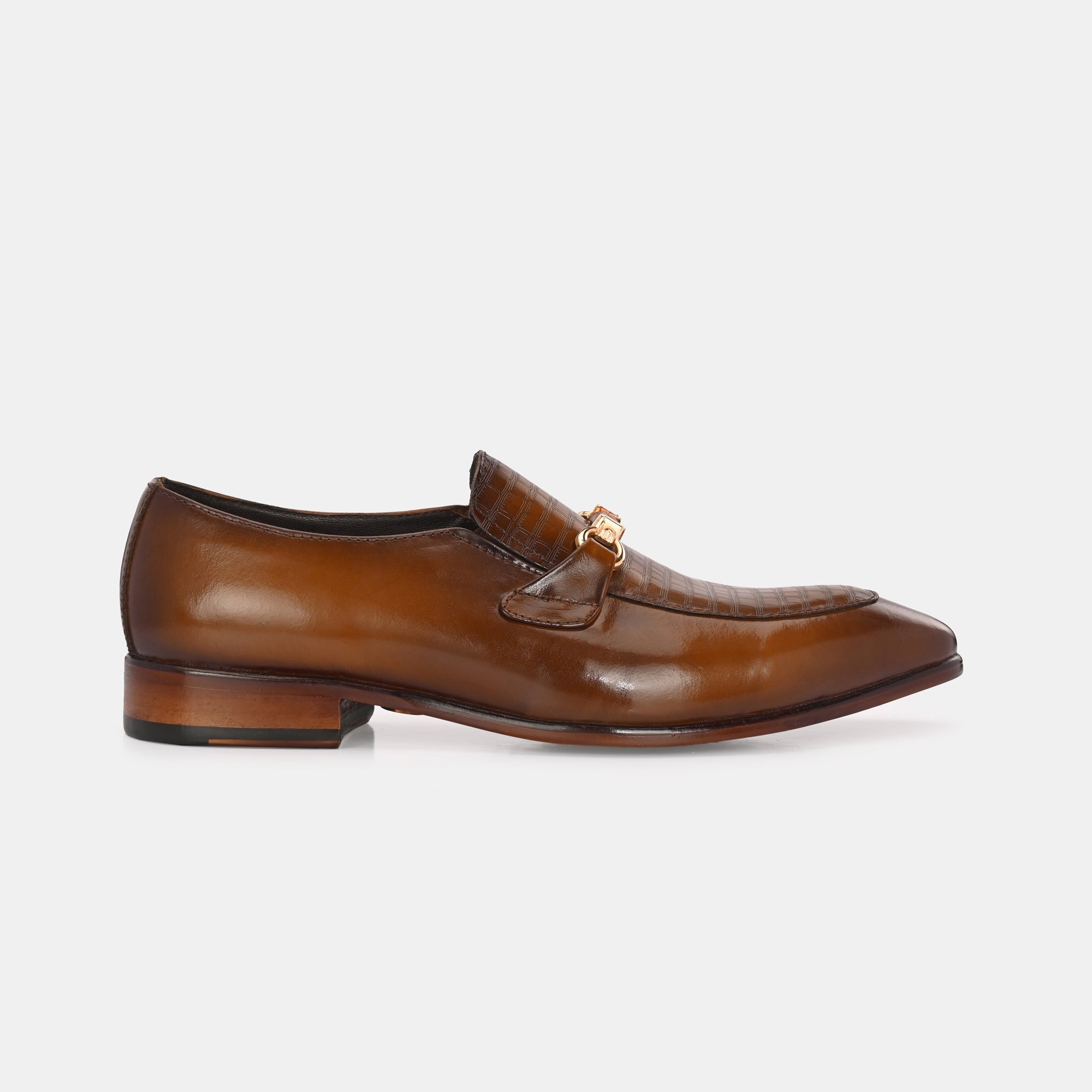 Tan Laser Engraved Buckled Shoes by Lafattio - view 2