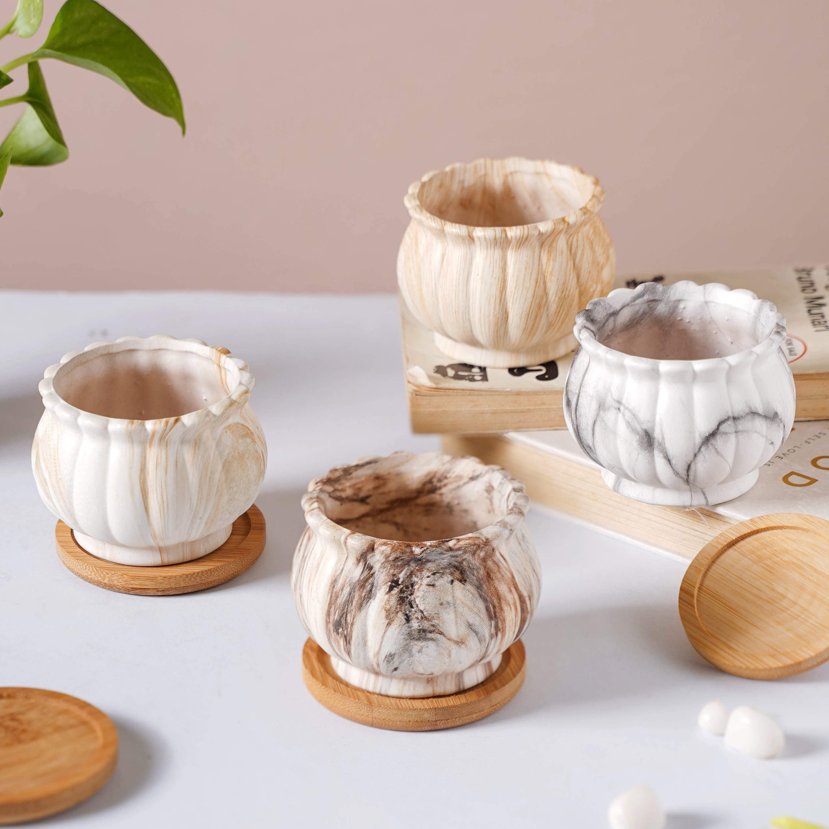 Nestasia Cinzia Marble Patterned Planter With Coaster - view 13