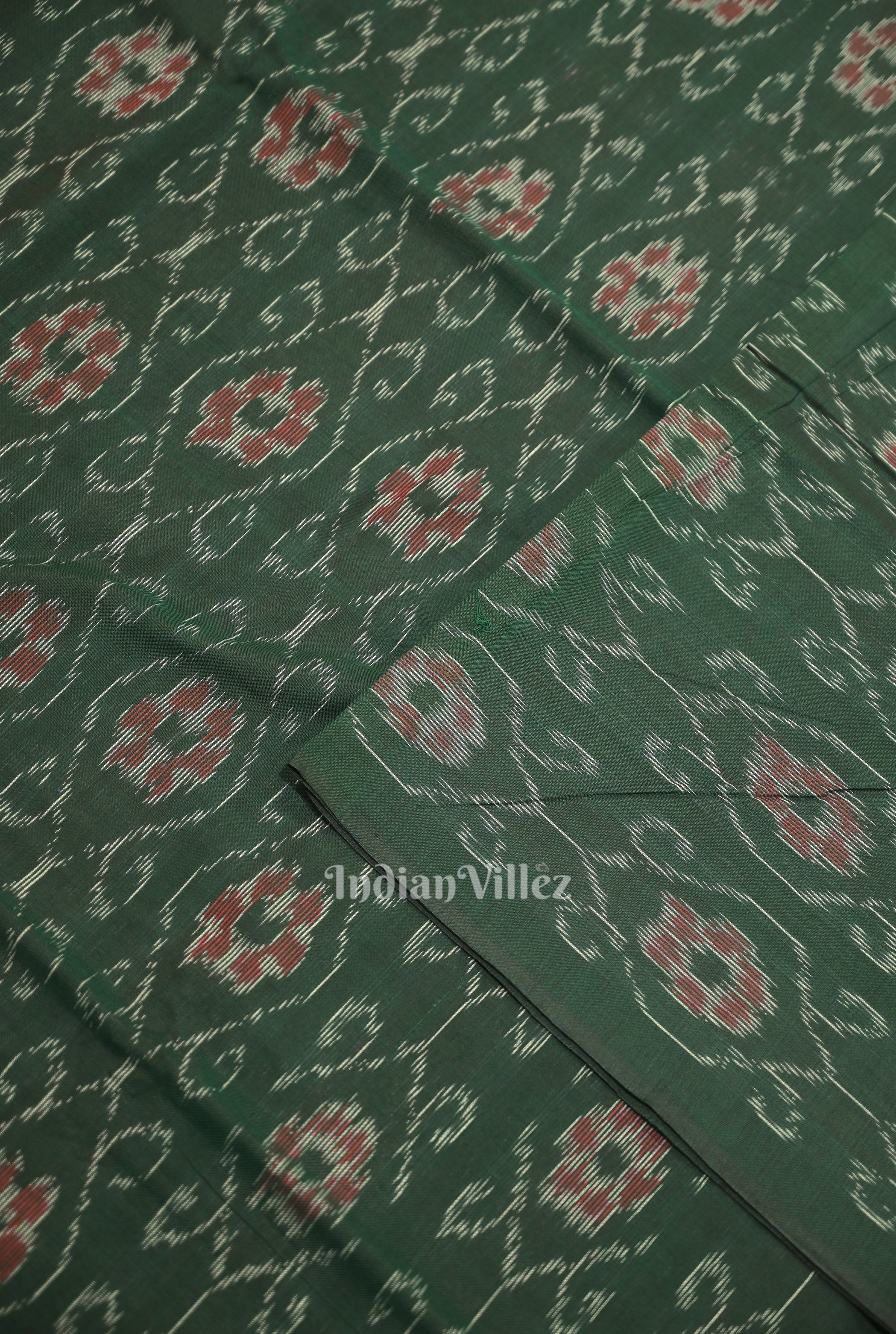 IndianVillèz Green Floral Theme Sambalpuri Ikat Cotton Fabric - view 2