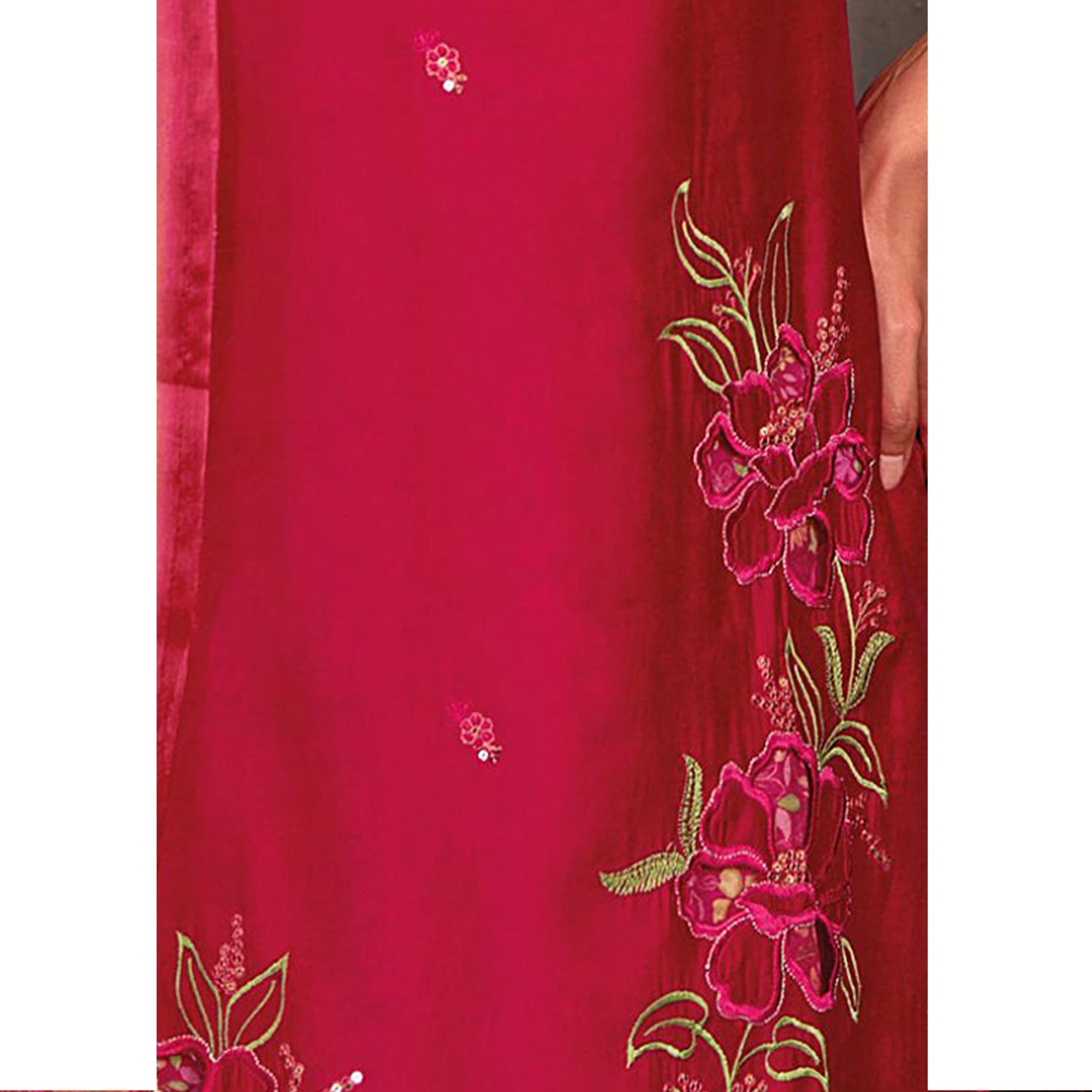 Peachmode Pink Floral Handwork Embroidered Viscose Salwar Suit - view 6