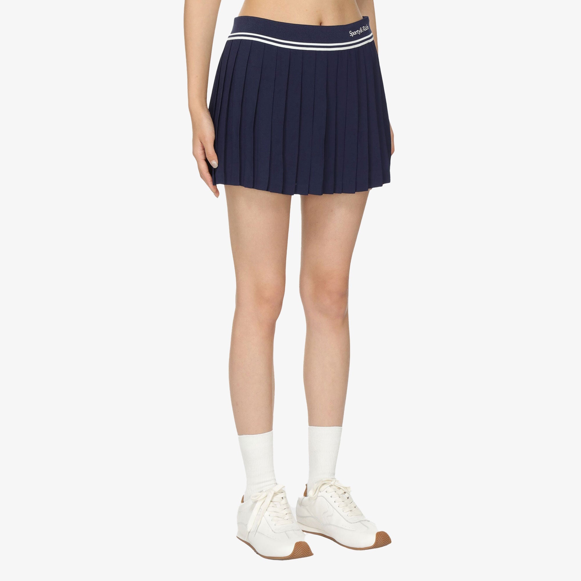 Sporty & Rich | Abigail Pleated Skirt { Navy/off White - view 3