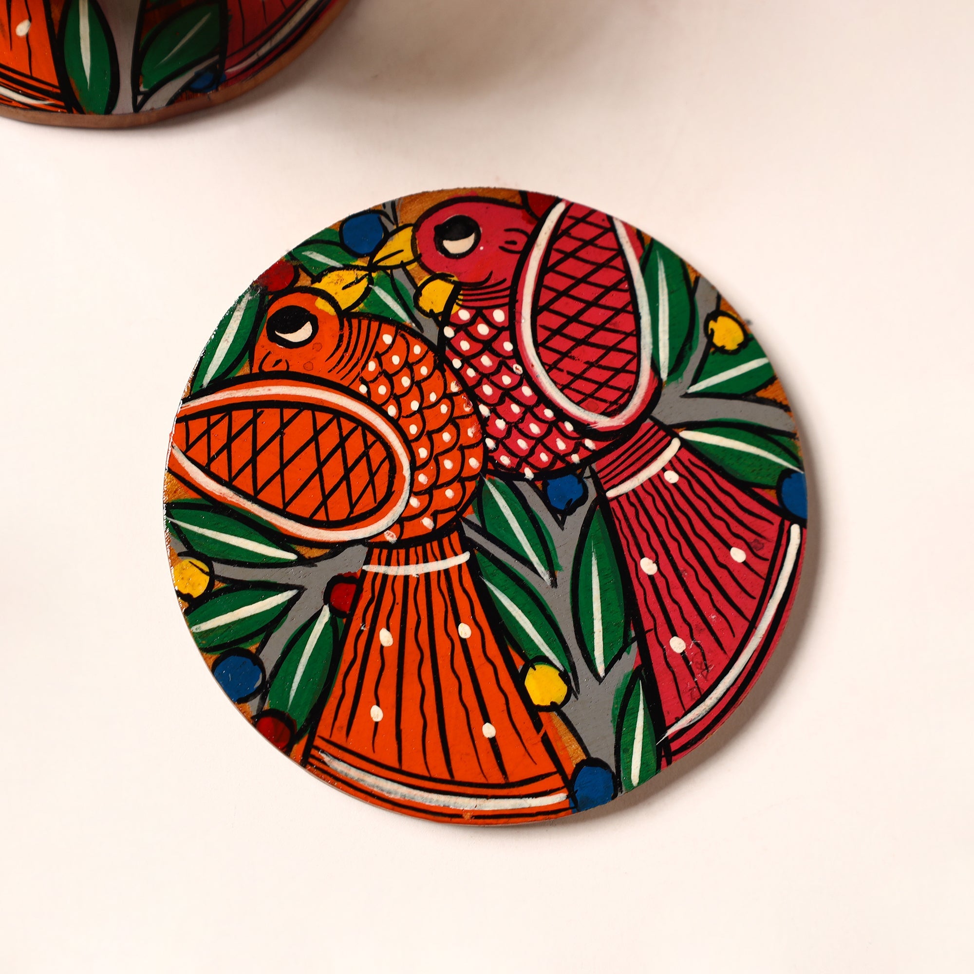 ITOKRI CRAFTS INITIATIVE Bengal Patua Handpainted Akashmoni Wooden Coasters (Set of 4) 21 - view 2