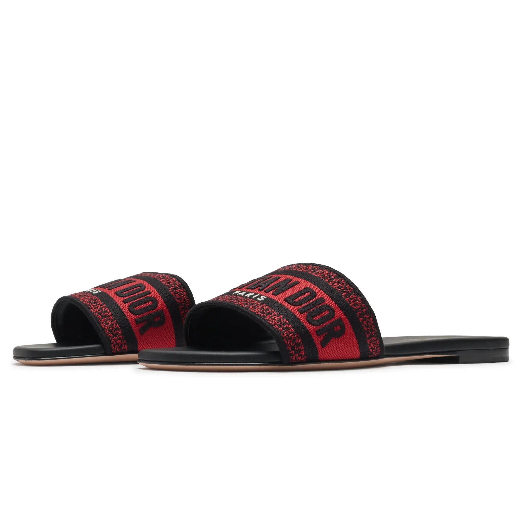 Dior Dway Embroidered Cotton Red Black Slides - view 2