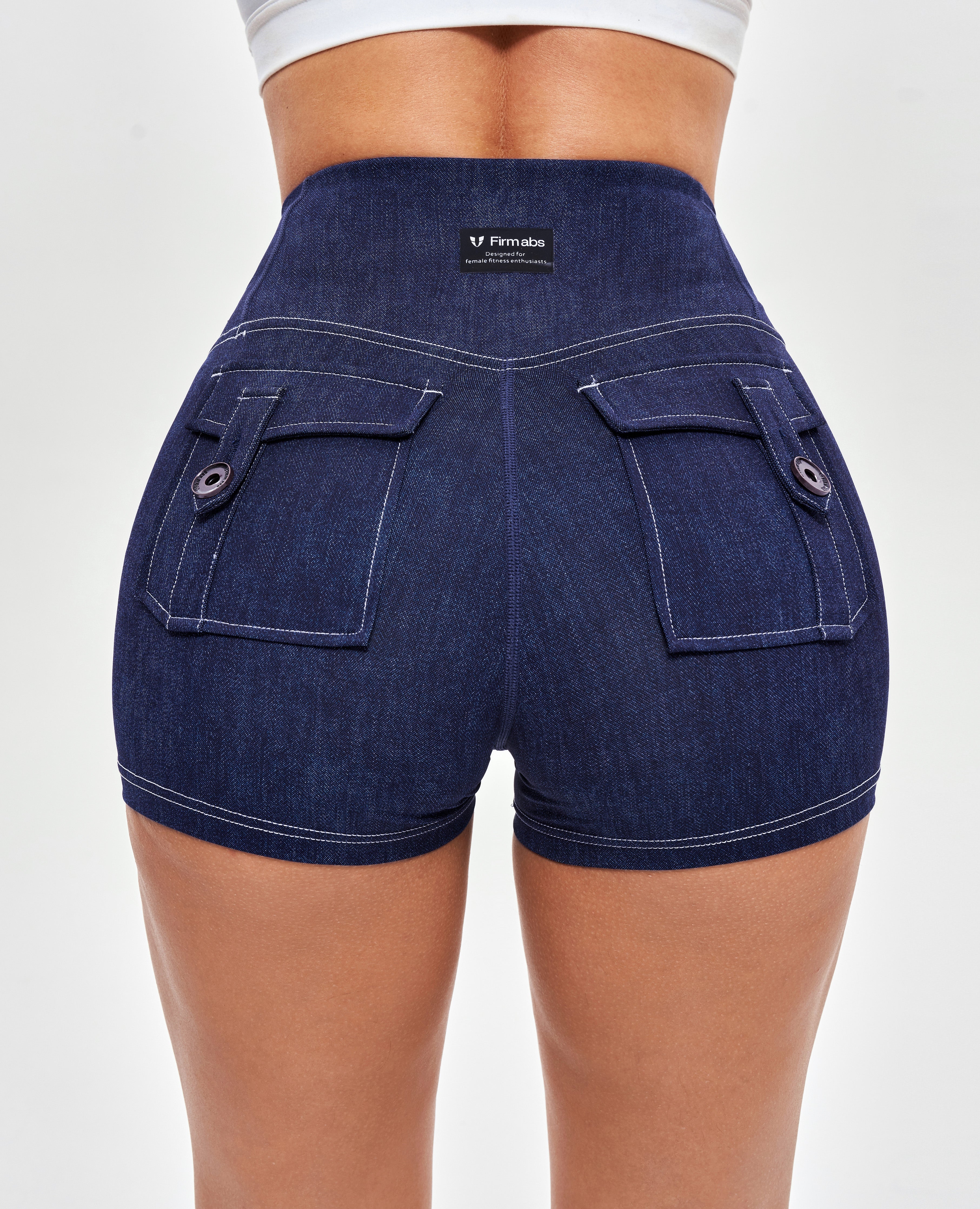 FIRM ABS High Waist Cargo Shorts - Denim Blue - view 4