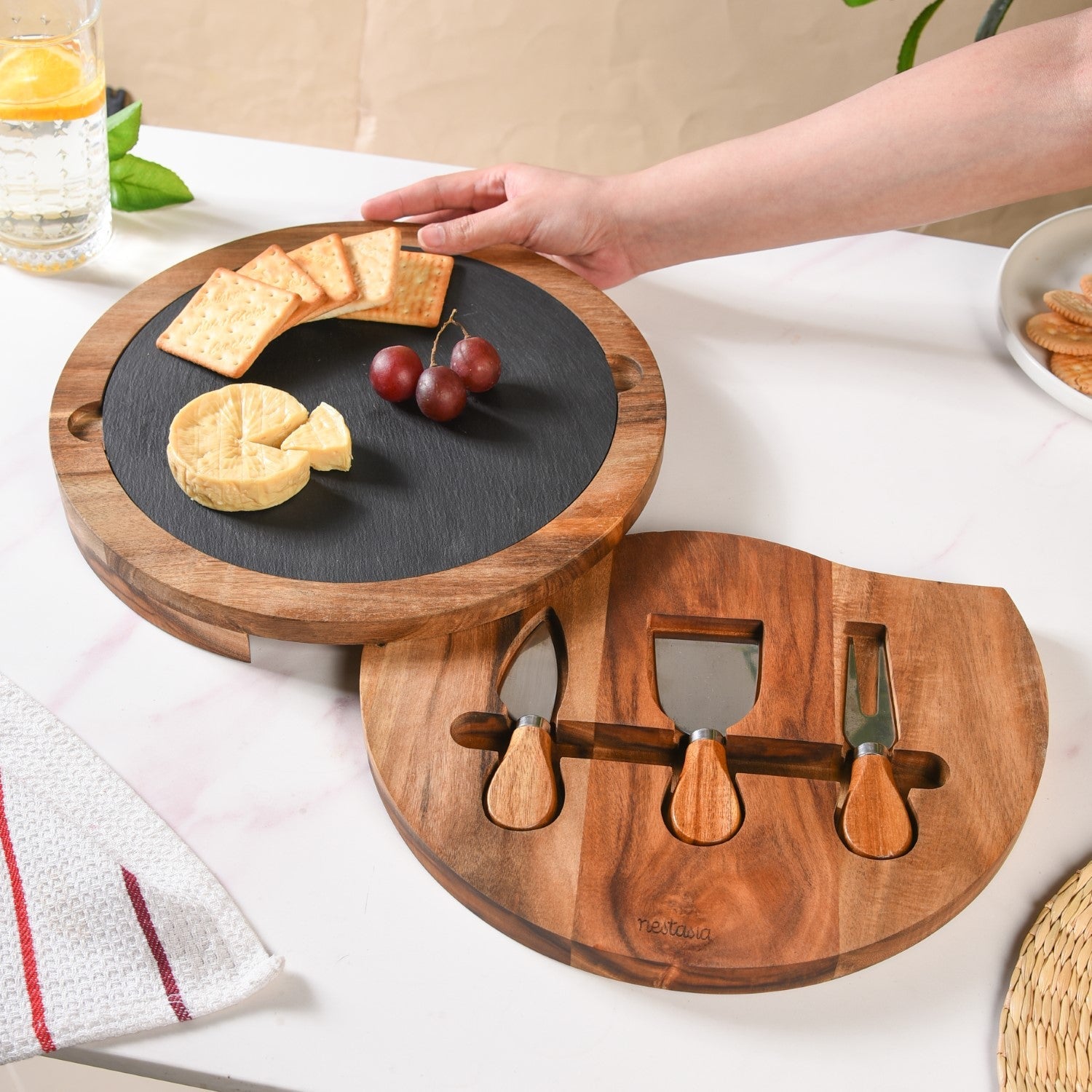 Nestasia Round Wooden Charcuterie Board With Cheese Knives - view 10