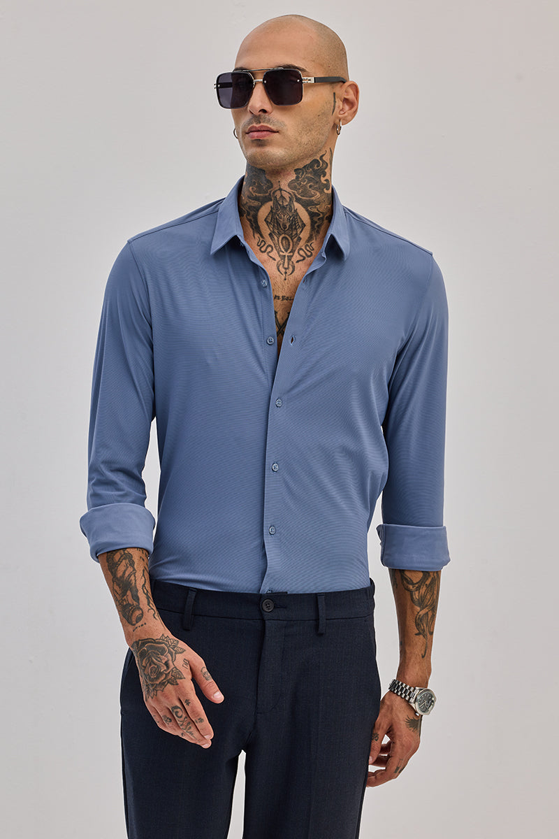 SNITCH Blue Stretchable Slim Fit Shirt - view 5