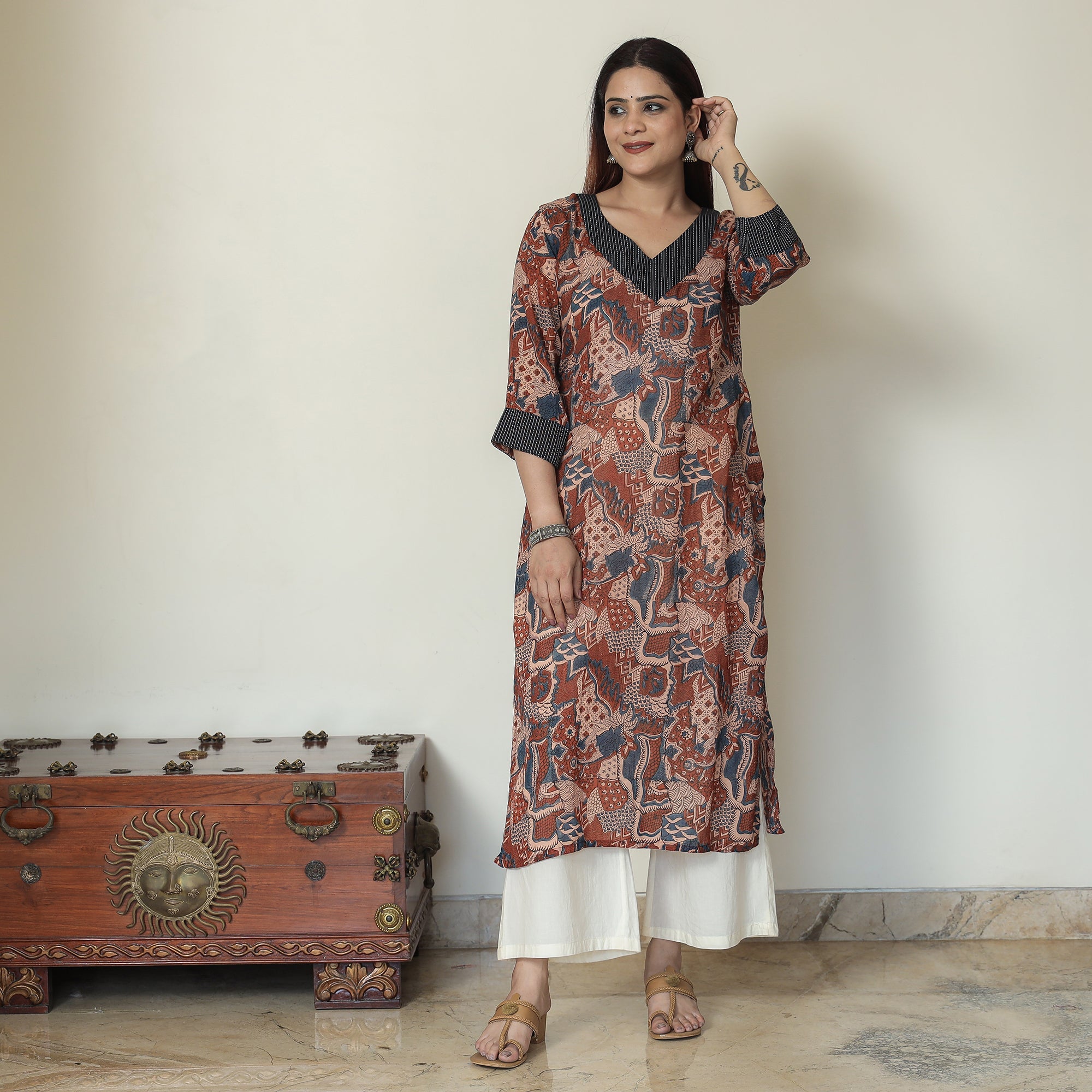 ITOKRI CASUALS Brown - Ajrakh Block Printed Mul Cotton Straight Kurta 12 - view 2
