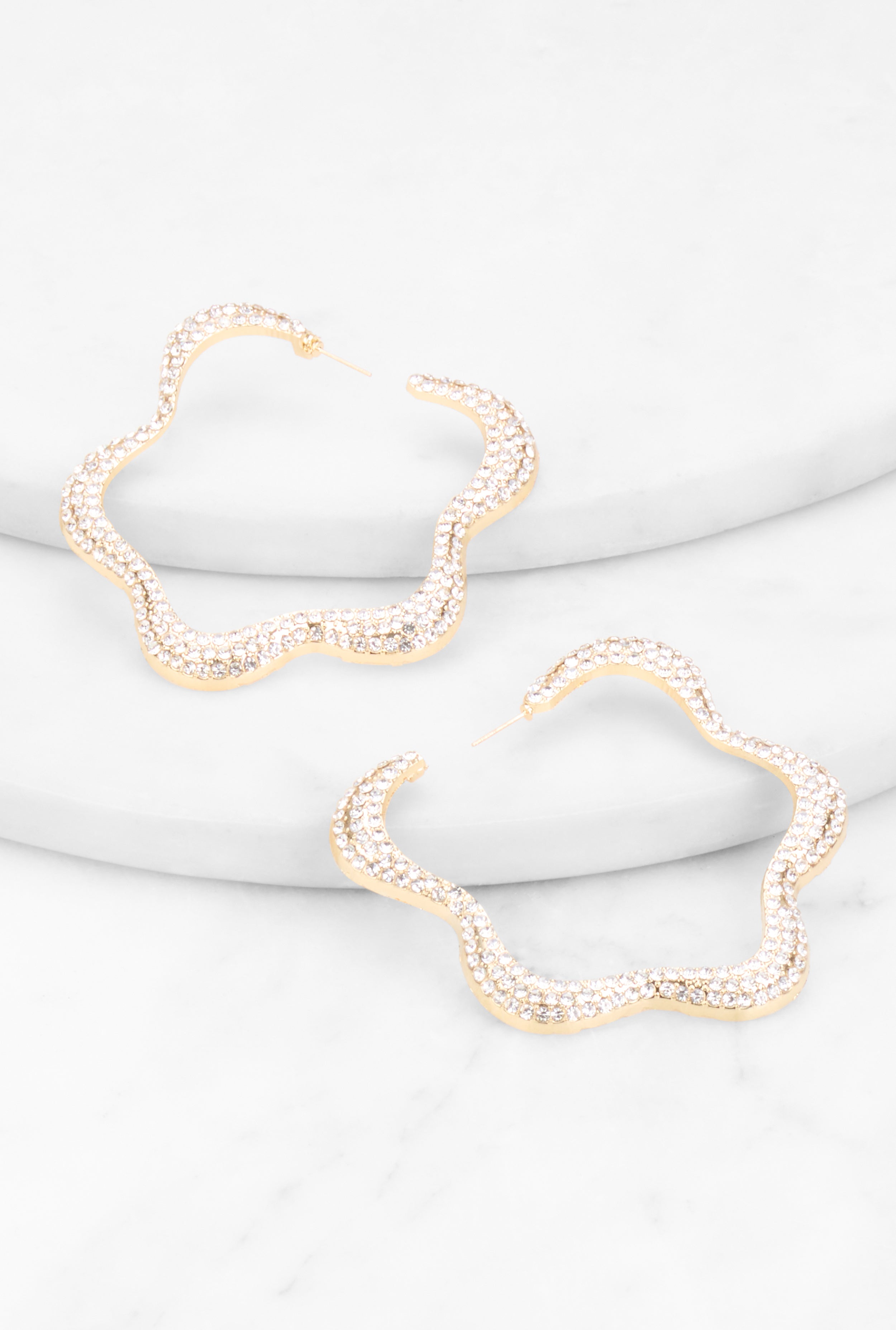 Rainbow Shops Rhinestone Wavy Flower Hoop Earrings - view 2
