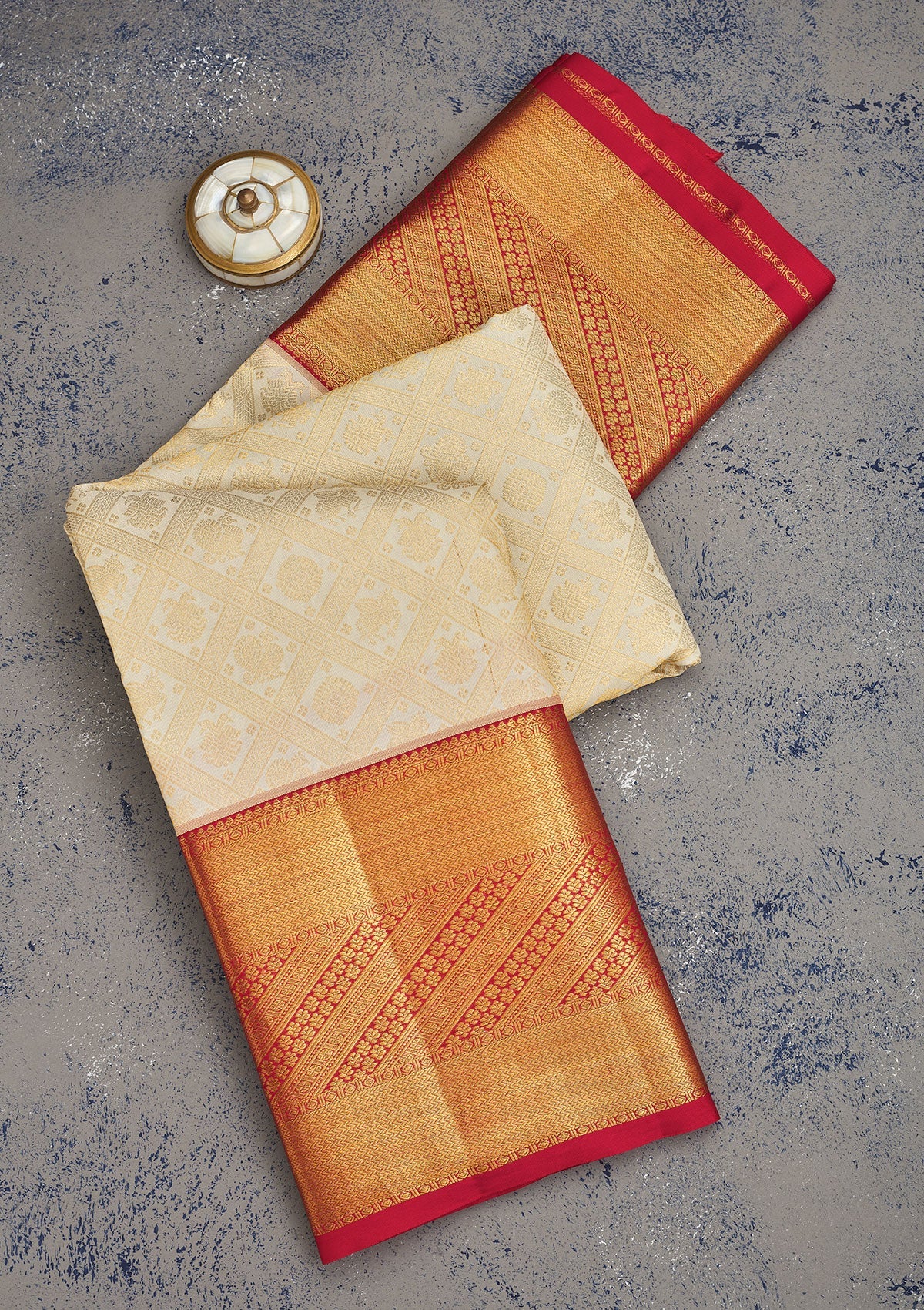 Koskii Cream Zariwork Pure Silk Saree – Women's