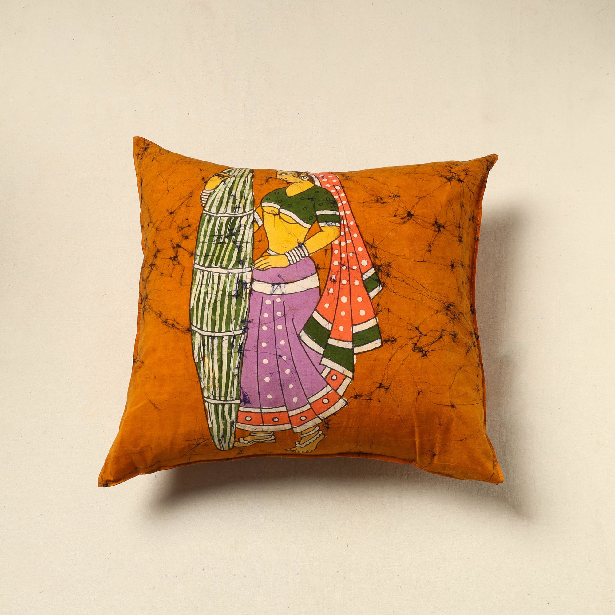 KACHCHH JI CHHAAP Orange - Pure Cotton Hand Batik Cushion Cover (18 x 18 in) 48