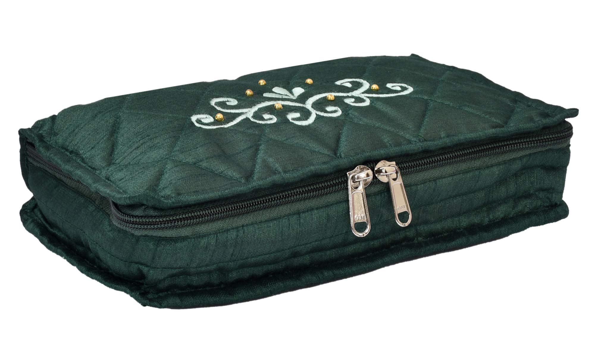 Kuber Industries Embroidery Design 2 Pieces Satin Jewellery Pouch Cum Makeup Kit (Green)- KUBMART02519 - view 6