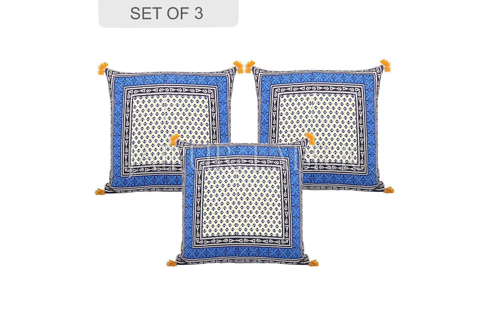 JaipurFabric® Blue Jaipuri Block Print Cotton Cushion Cover - view 2
