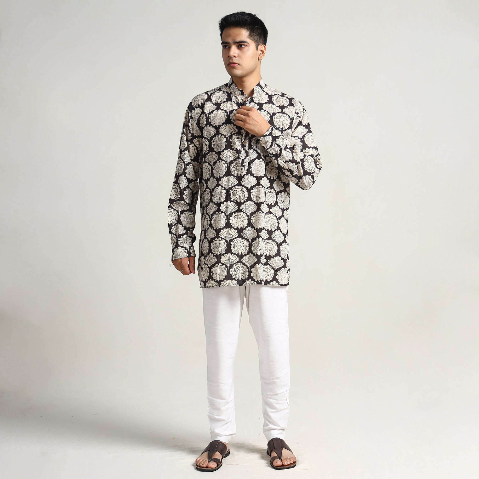 ITOKRI CASUALS Brown - Bagru Block Printed Cotton Men Short Kurta 05 - view 2