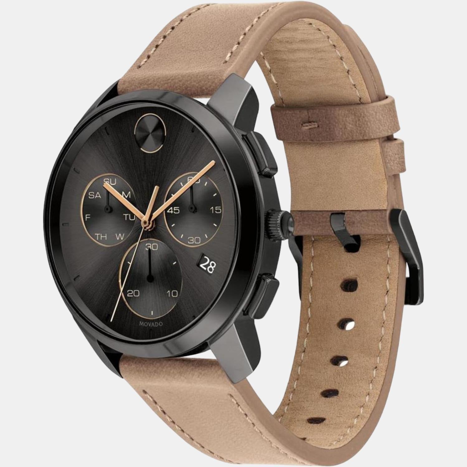 Movado Bold Thin Men Quartz Grey Dial Chronograph Leather Watch 3600719 - view 2