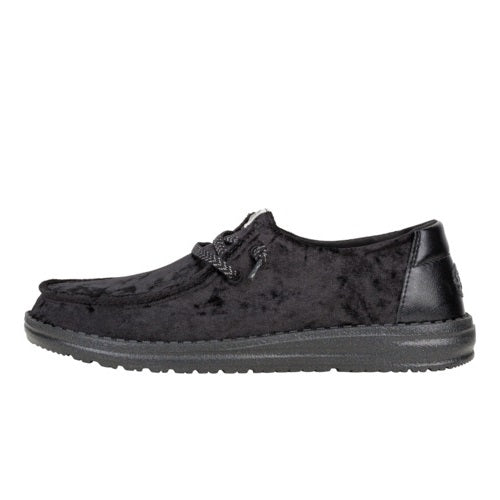 HEYDUDE shoes Wendy Crushed Velvet - Black/Black