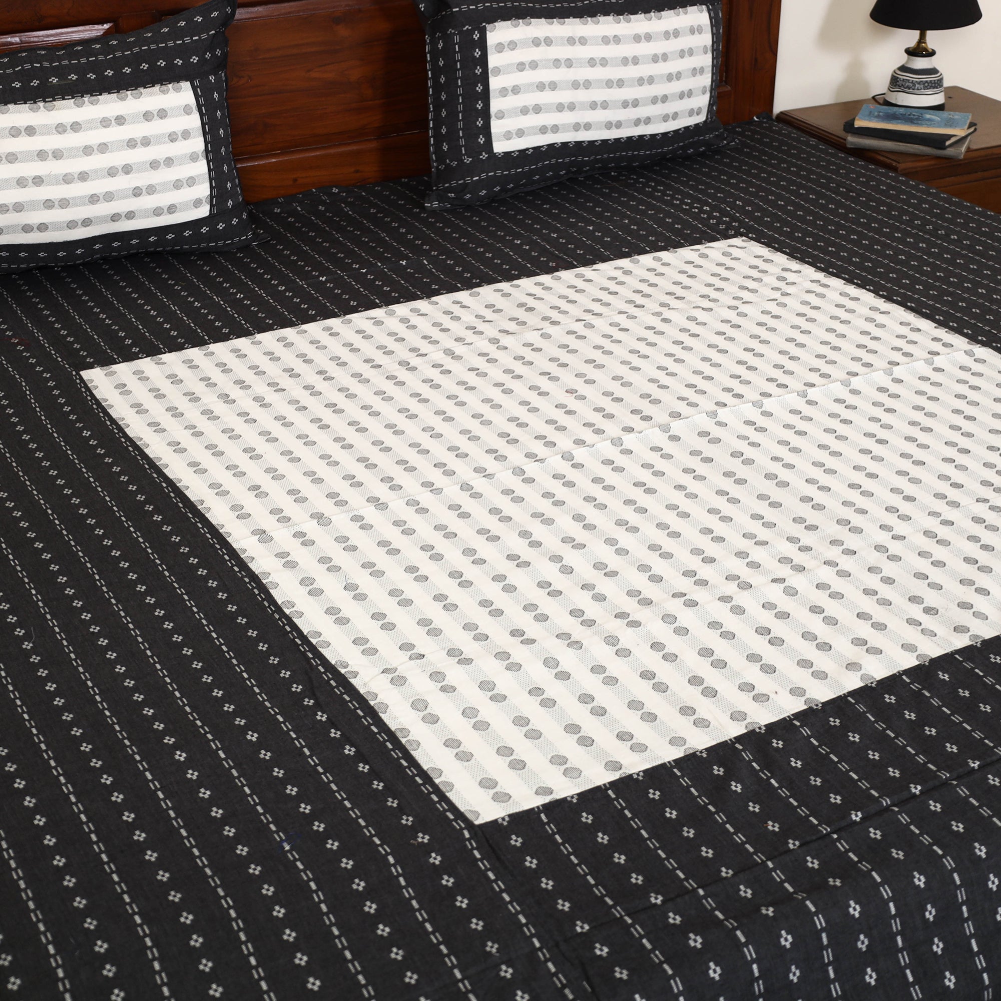 SOUTH KARGHA Black - Jacquard Patchwork Cotton Double Bed Cover with Pillow Covers (108 x 83 in) 14 - view 3
