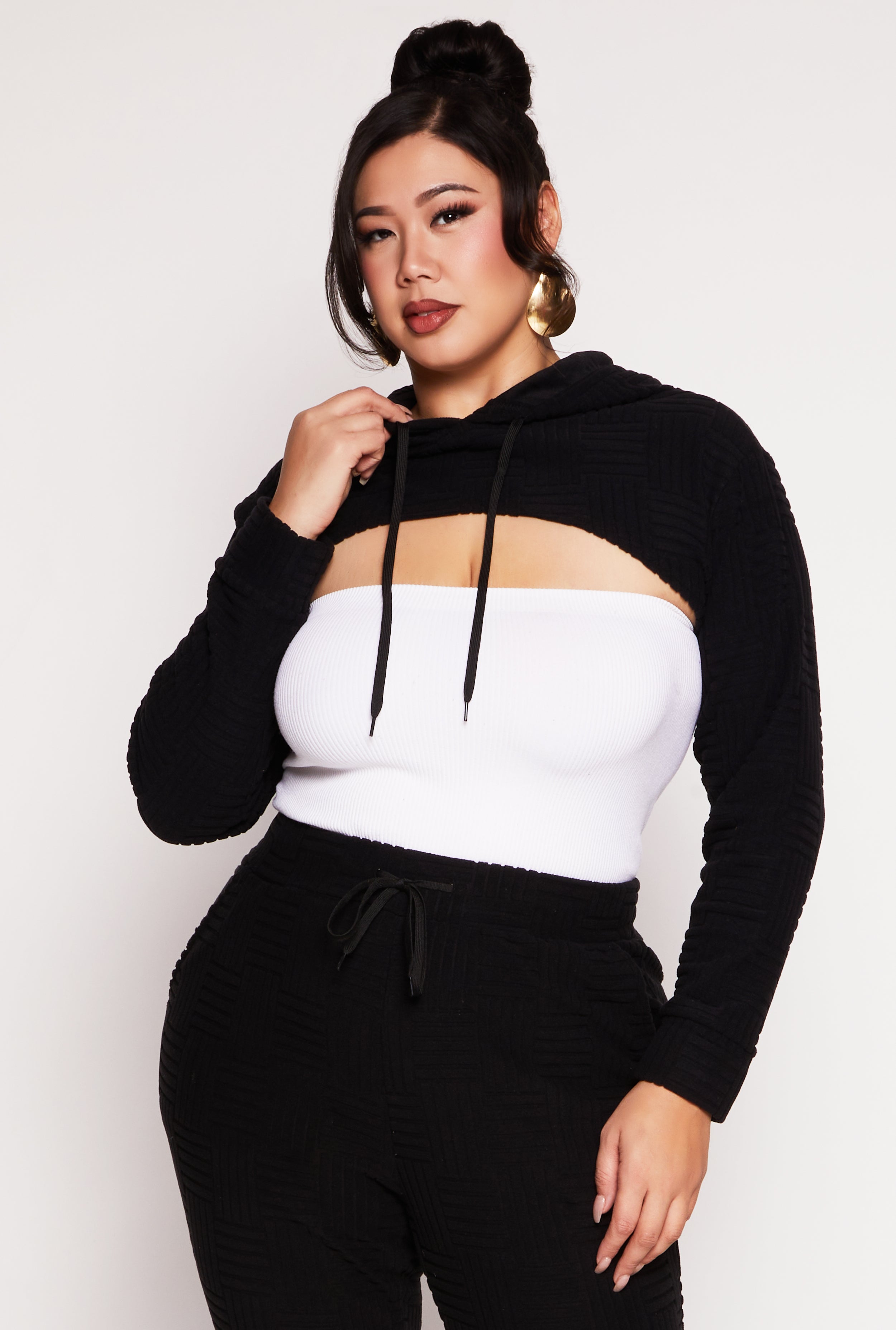 Rainbow Shops Plus Size Geometric Patterned Shrug Sweatshirt