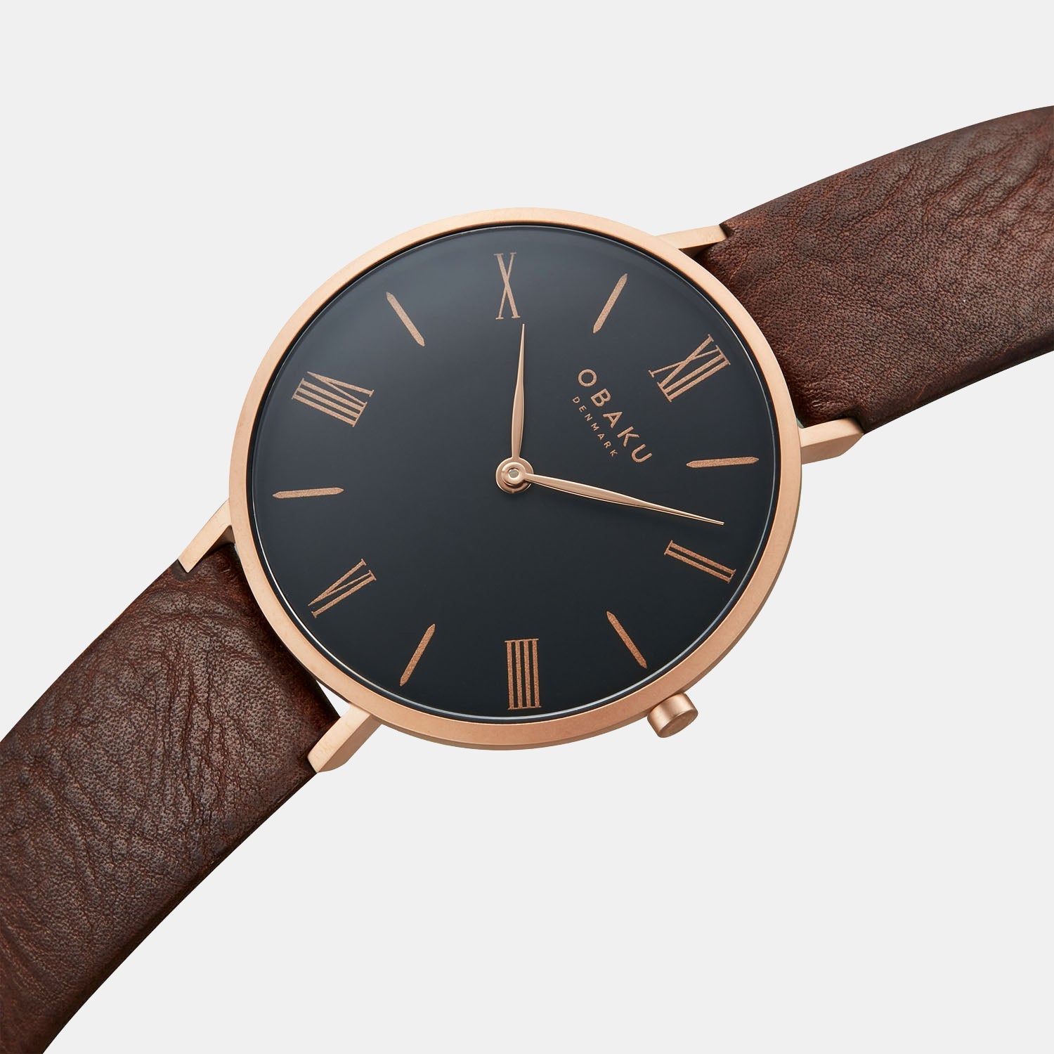Obaku Folie Cedar Men Quartz Black Dial Analog Leather Watch V283GXVBRN - view 2