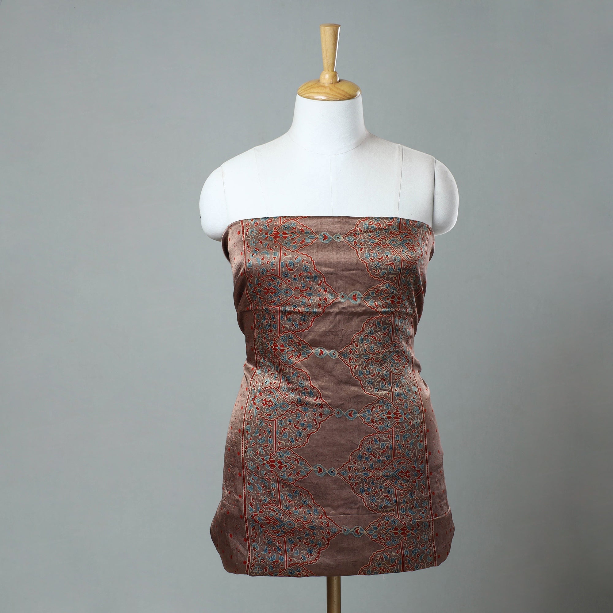 RIYAZ ABDULMAJID KHATRI - AJRAKH Brown - Ajrakh Block Printed Cotton Kurta Material - (2.5m) 27