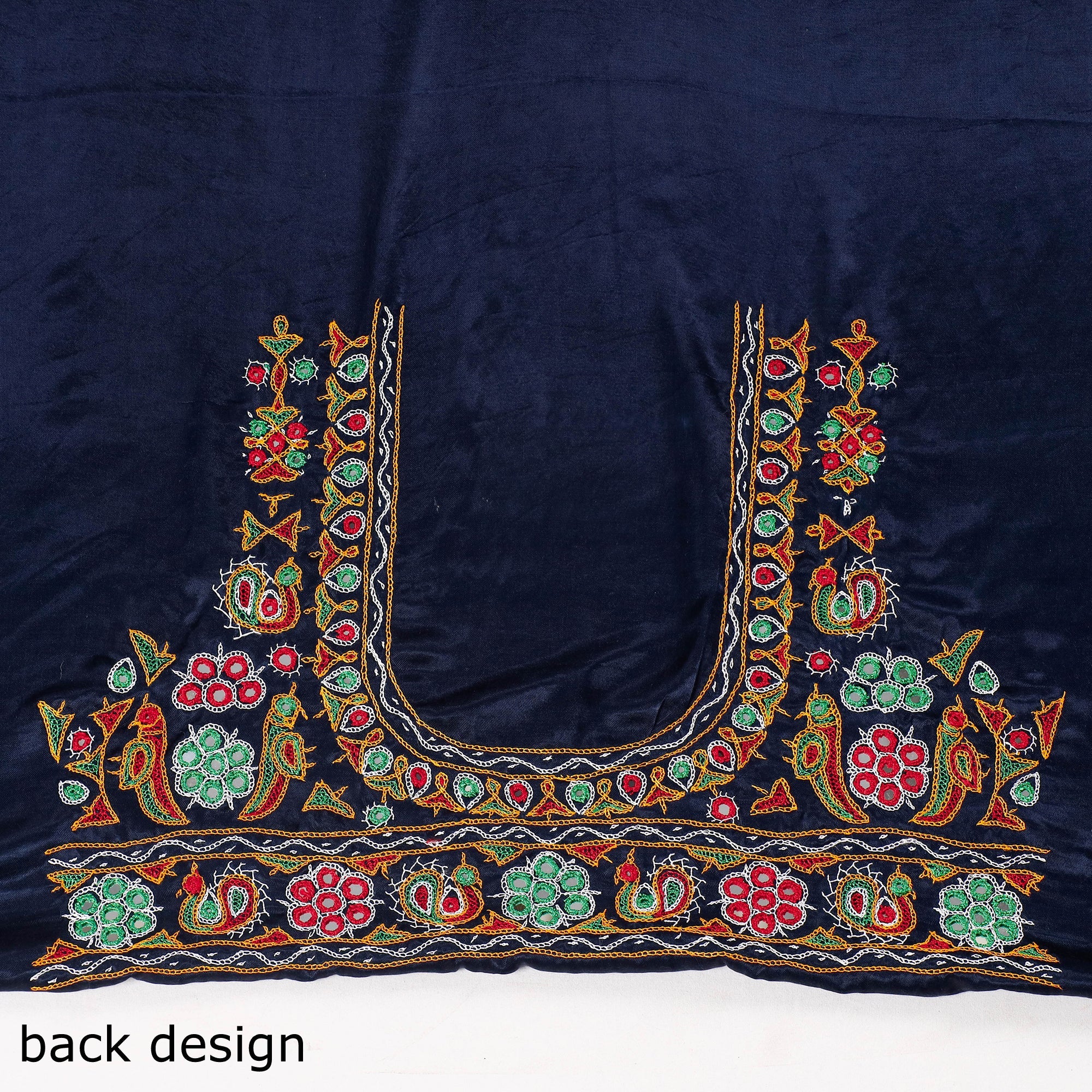 KACHCHH JI CHHAAP Blue - Ahir Hand Embroidery Kutch Mirror Work Mashru Silk Blouse Piece - view 3