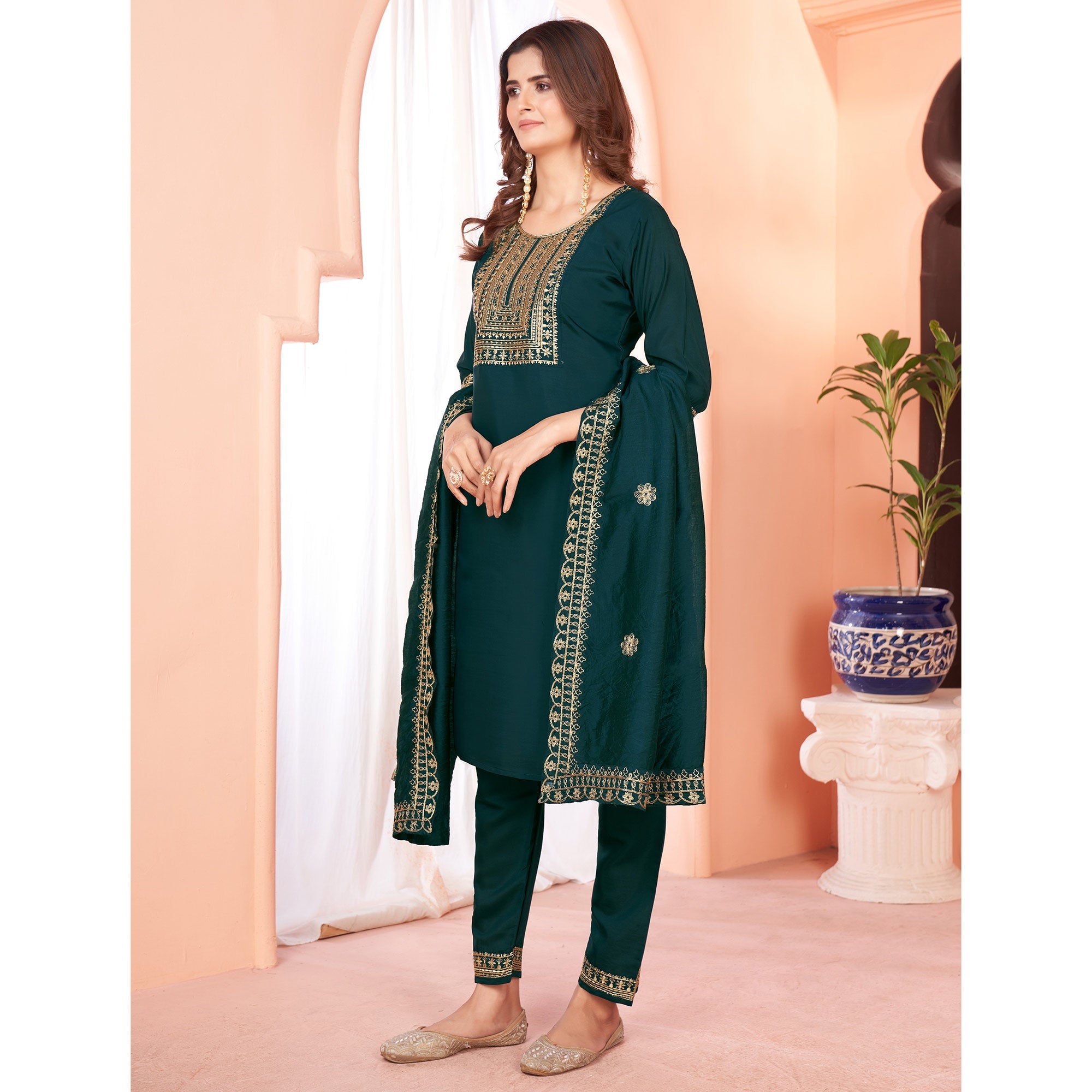 Peachmode Seller Blue Sequins Embroidered Viscose Salwar Suit - view 4