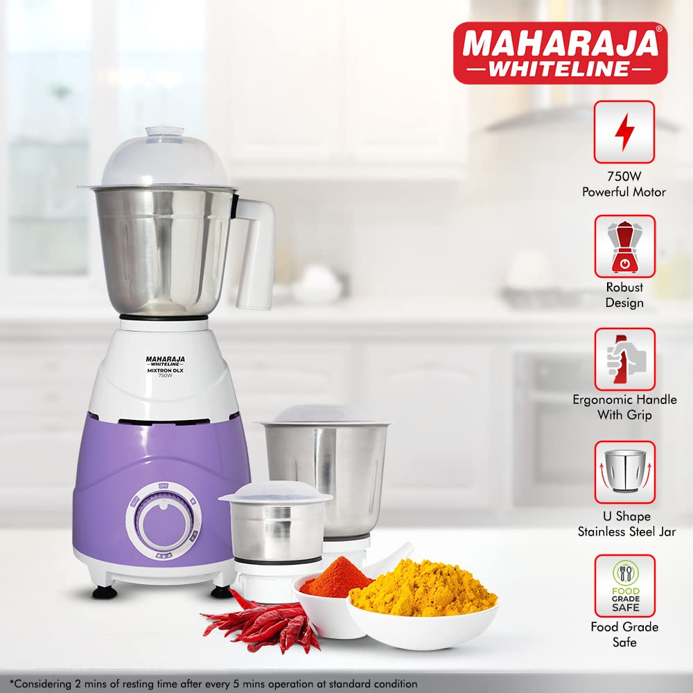 Maharaja Whiteline Mixtron DLX 750 Watts Mixer Grinder with 3 jars | Laverder & White - view 2