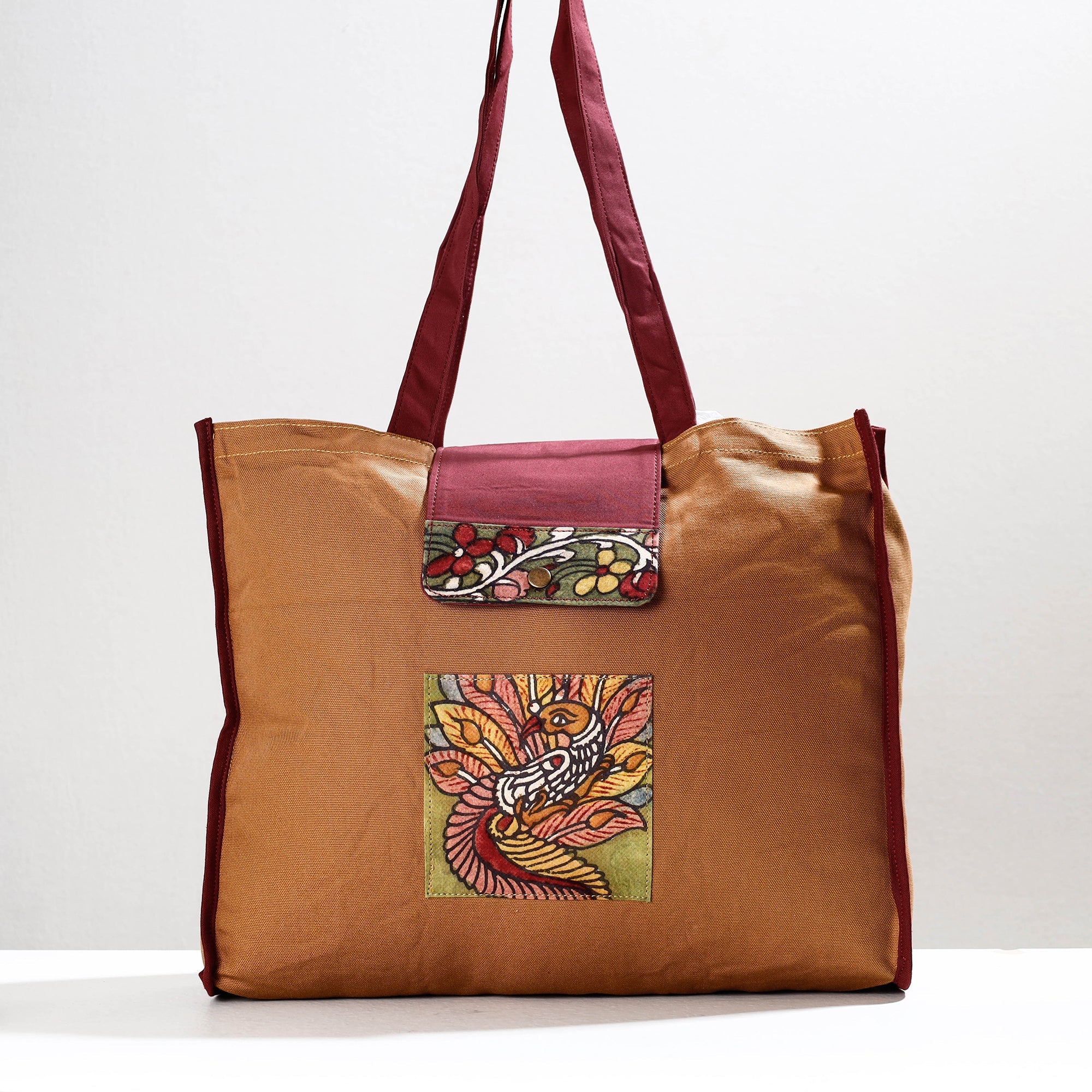 DWARAKA PLUS Brown - Handpainted Kalamkari Natural Dyed Cotton Shoulder Bag