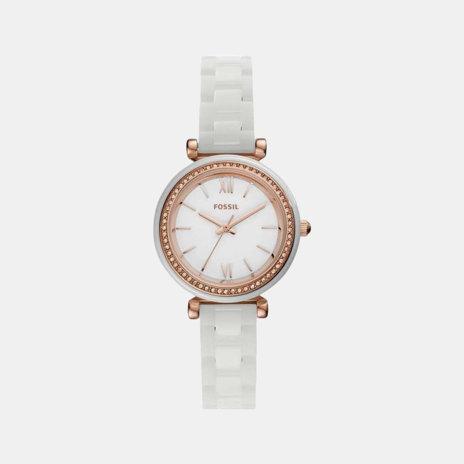 Fossil Carlie Mini Women Quartz White Dial Analog Ceramic Watch CE1104