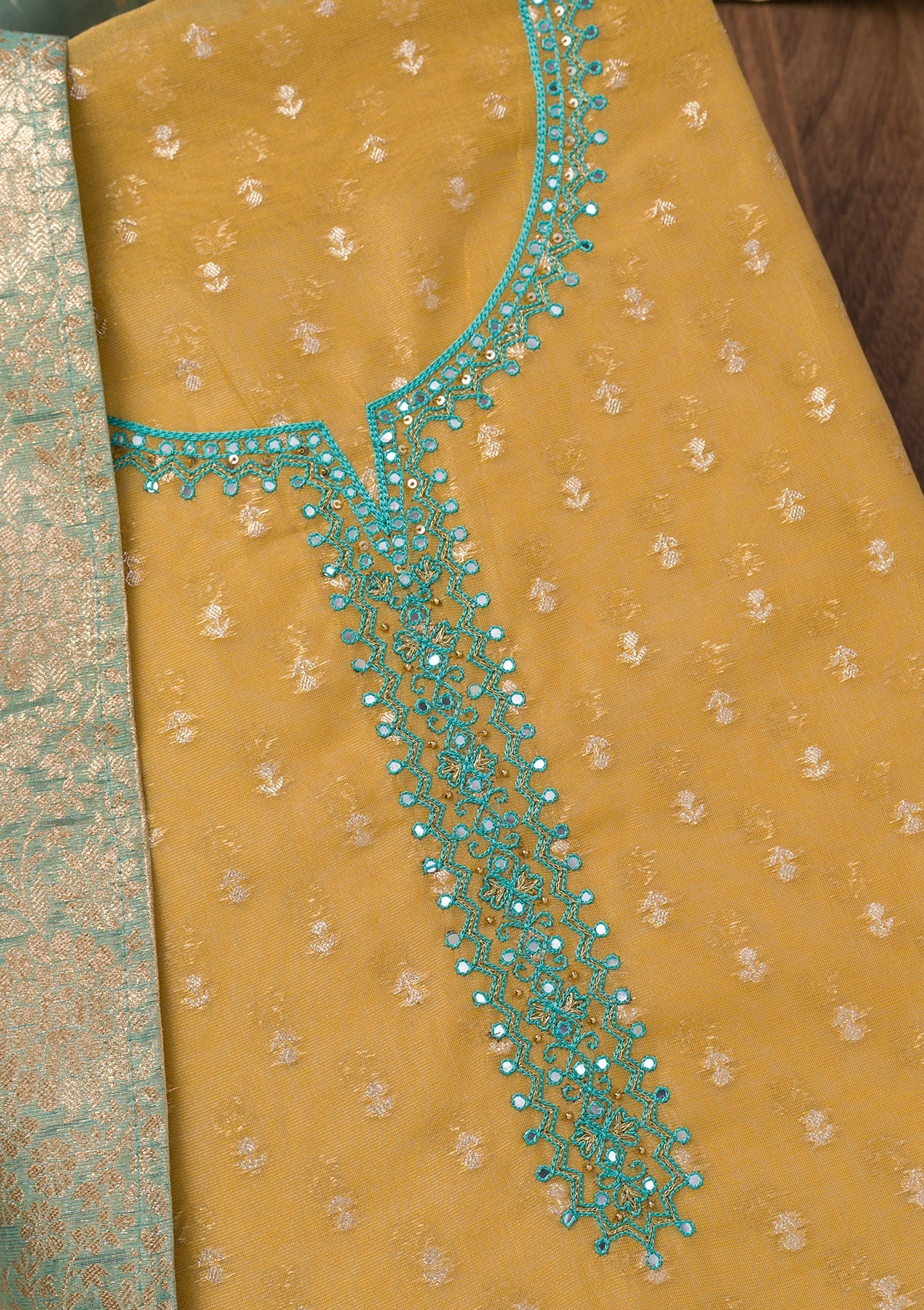 Koskii Mustard Zariwork Banarasi Unstitched Salwar Suit - view 2
